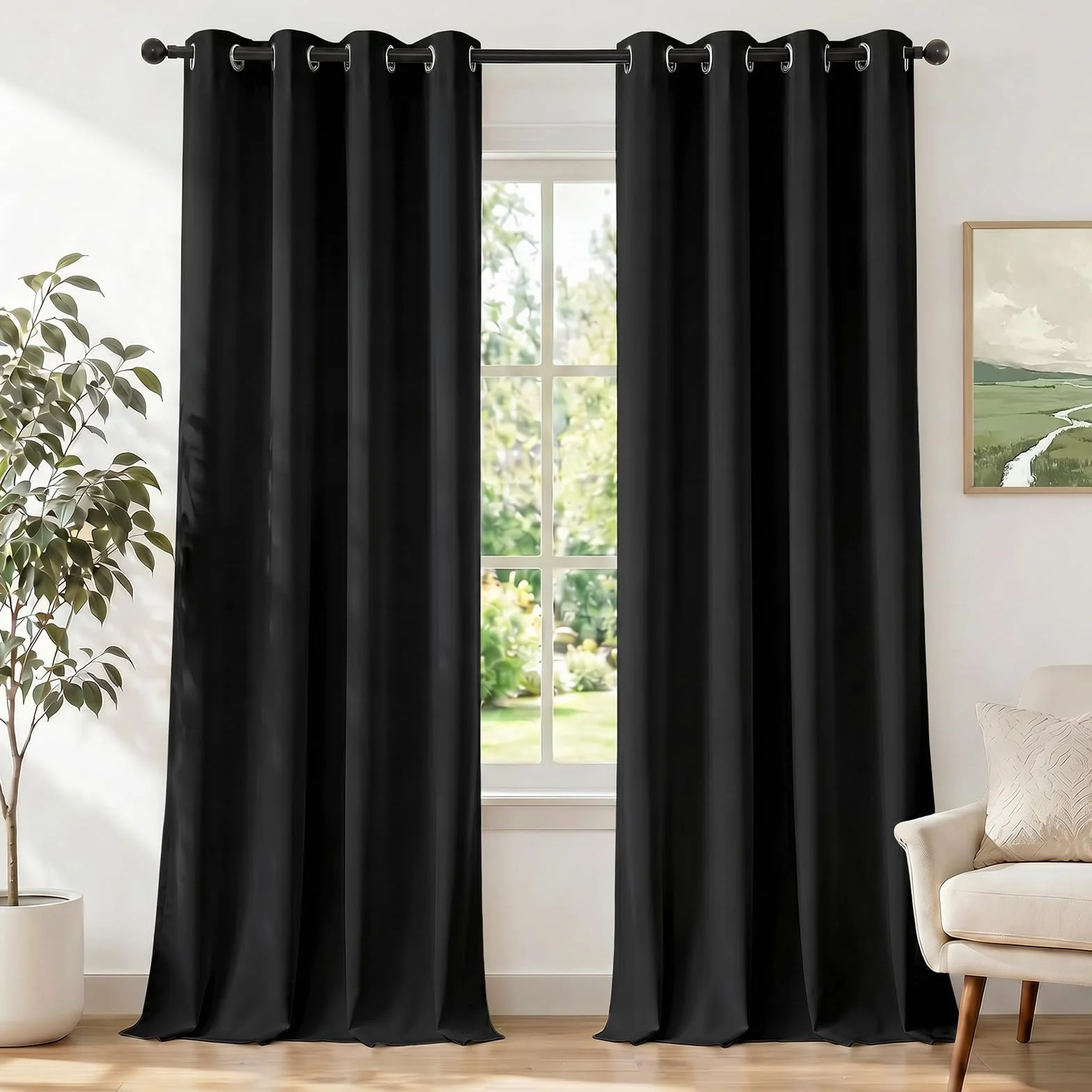 Rideau Occultant Lot De 2 140x300cm Impermeable Thermique Isolant Anti Bruit Noir