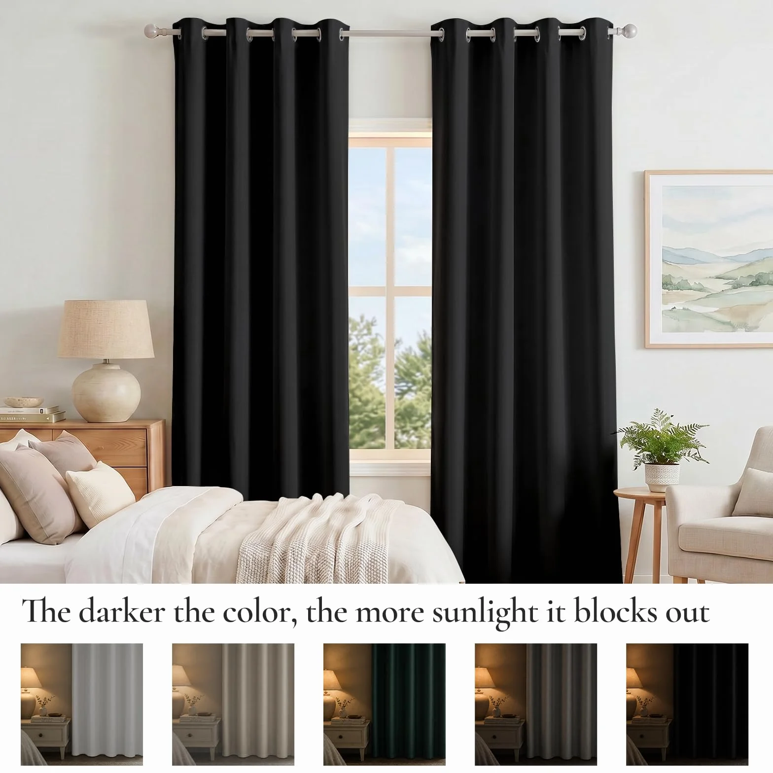 Rideau Occultant Lot De 2 140x300cm Impermeable Thermique Isolant Anti Bruit Noir
