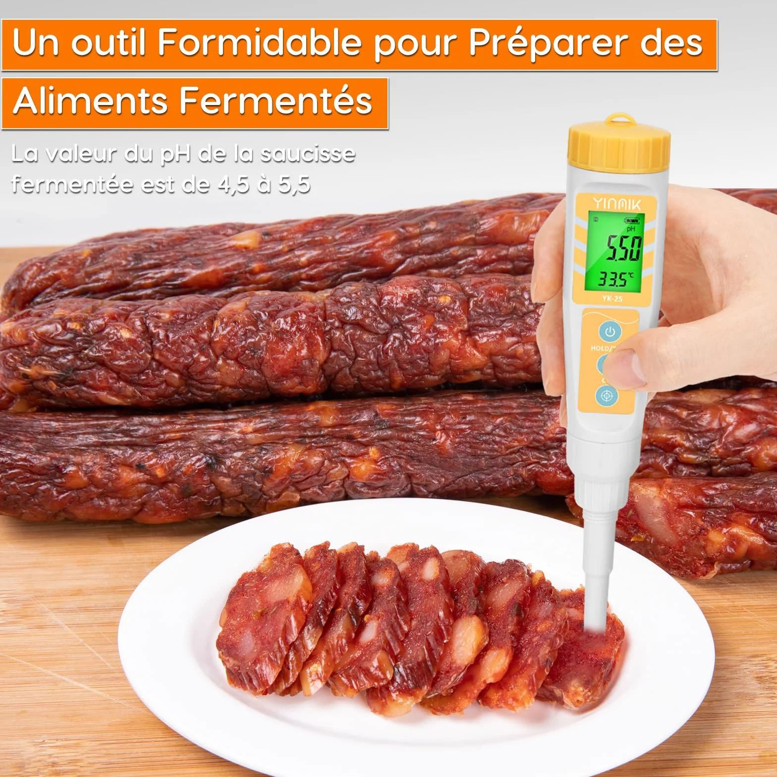 YINMIK pH Mètre Alimentaire avec Sonde de pH Remplaçable Supplémentaire, Testeur de pH Numérique pour Levain et le Pain, Testeur de pH Alimentaire pour Viande, Mise en Conserve, Fromage, l'eau