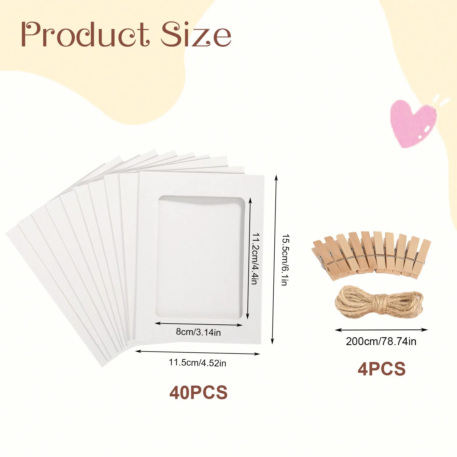 Guirlande Photo 40 Pièces Cadres Photo 10x15 cm Pele Mele Photo Mural avec Pinces en Bois pour Décoration Murale (Blanc)