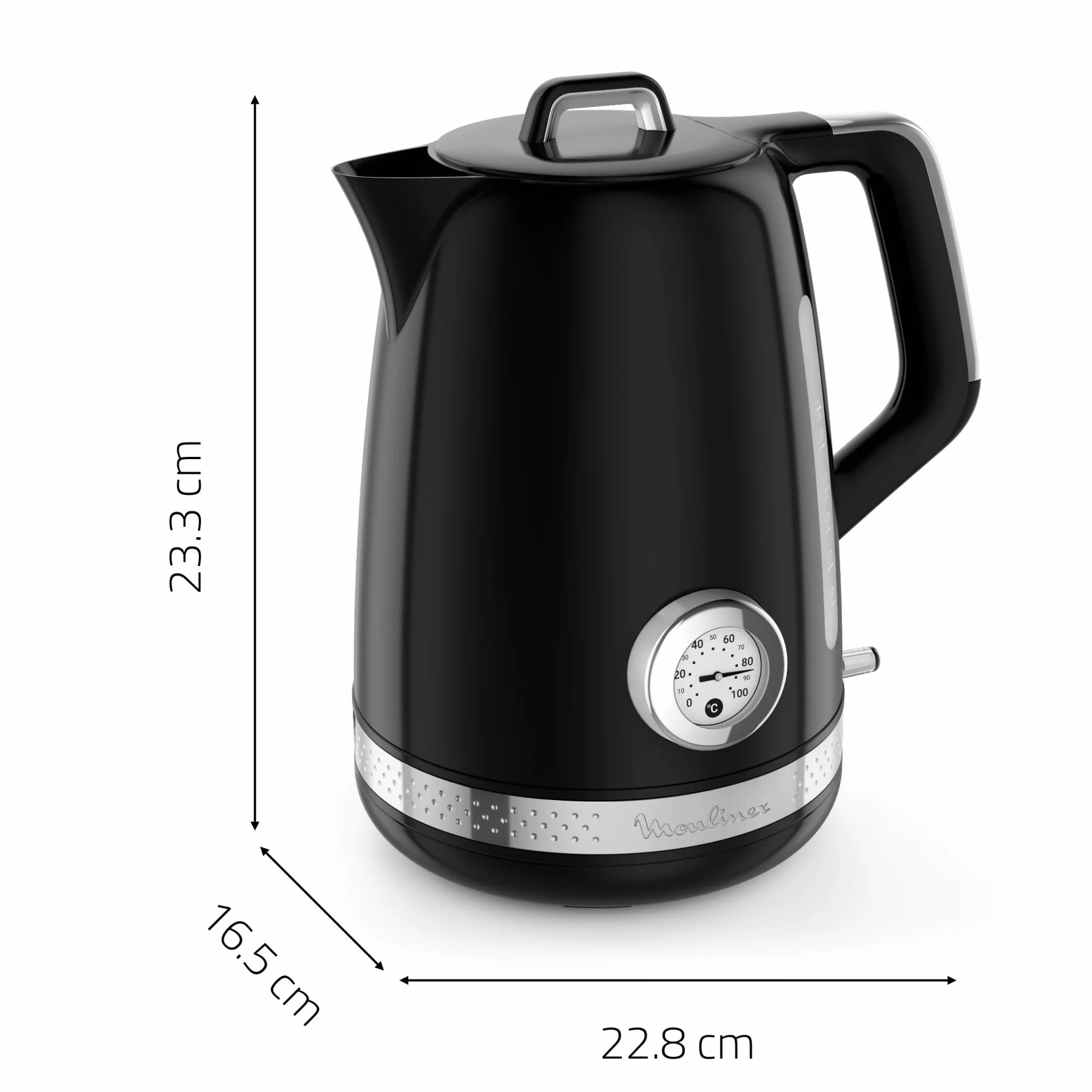 Moulinex Soleil, Bouilloire électrique 1,7L, Contrôle de la température, 2400W, Deux fenêtres de niveau d'eau, Noir, BY3558E0