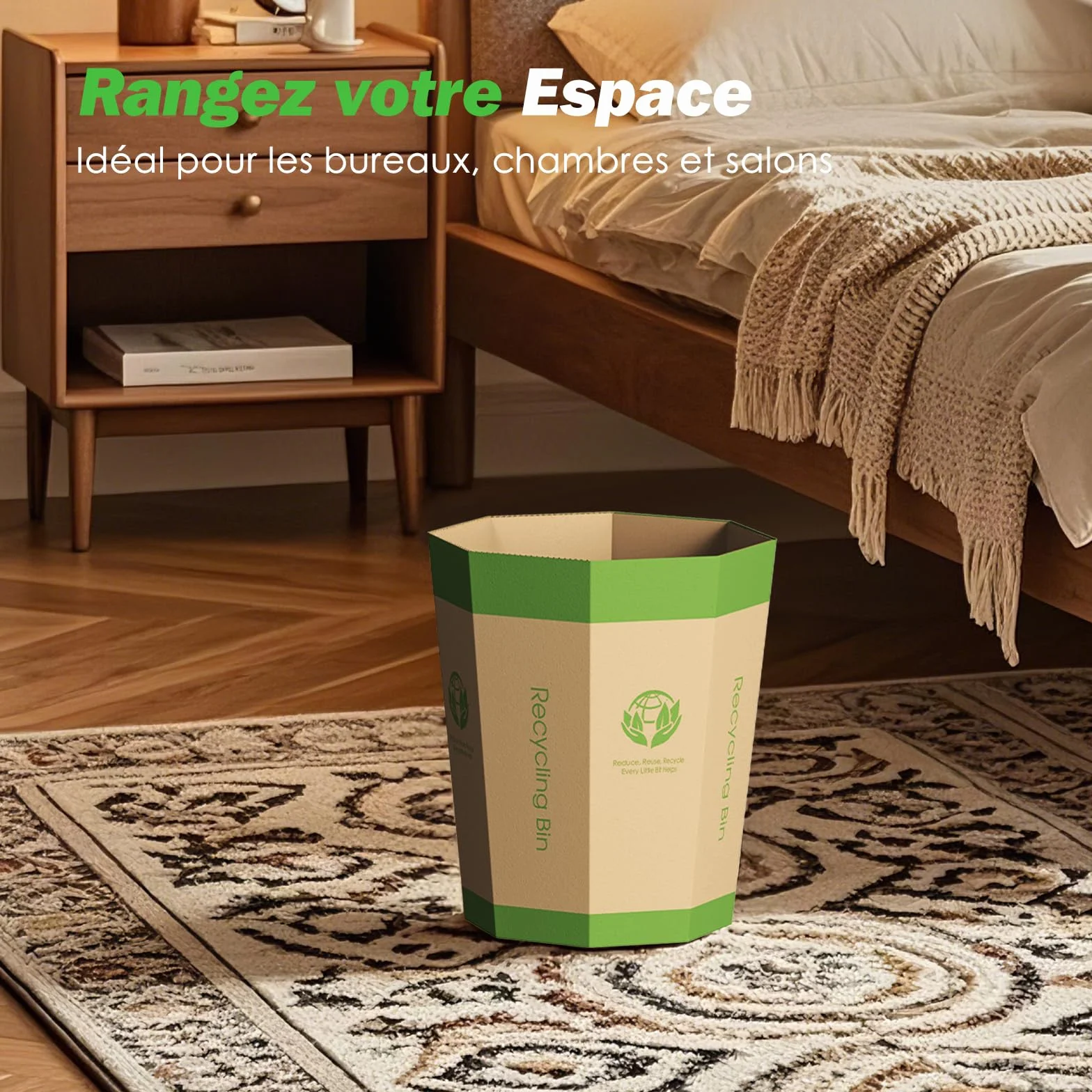 Corbeilles Papier en Carton Repliables 12L Lot de 6 - Poubelles Recyclables Sans Plastique pour Bureau Maison