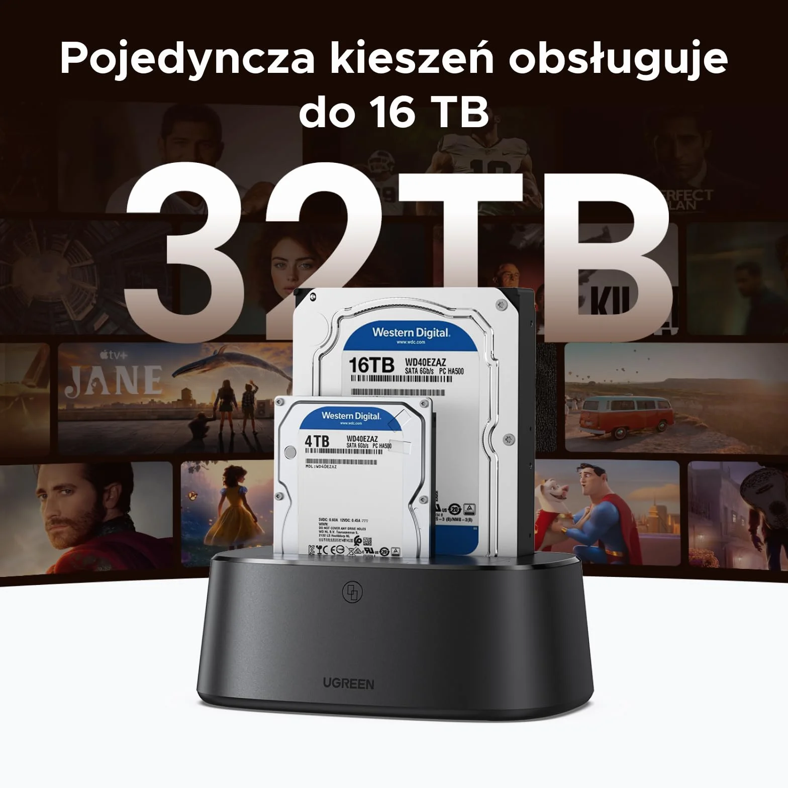 UGREEN Stacja dokująca do dysków twardych, stacja dokująca USB 3.0 HDD do dysków twardych SATA HDD i SSD 2,5'»/3,5«', adapter dysków twardych Dual Bay 5 Gb/s obsługuje klonowanie offline i UASP