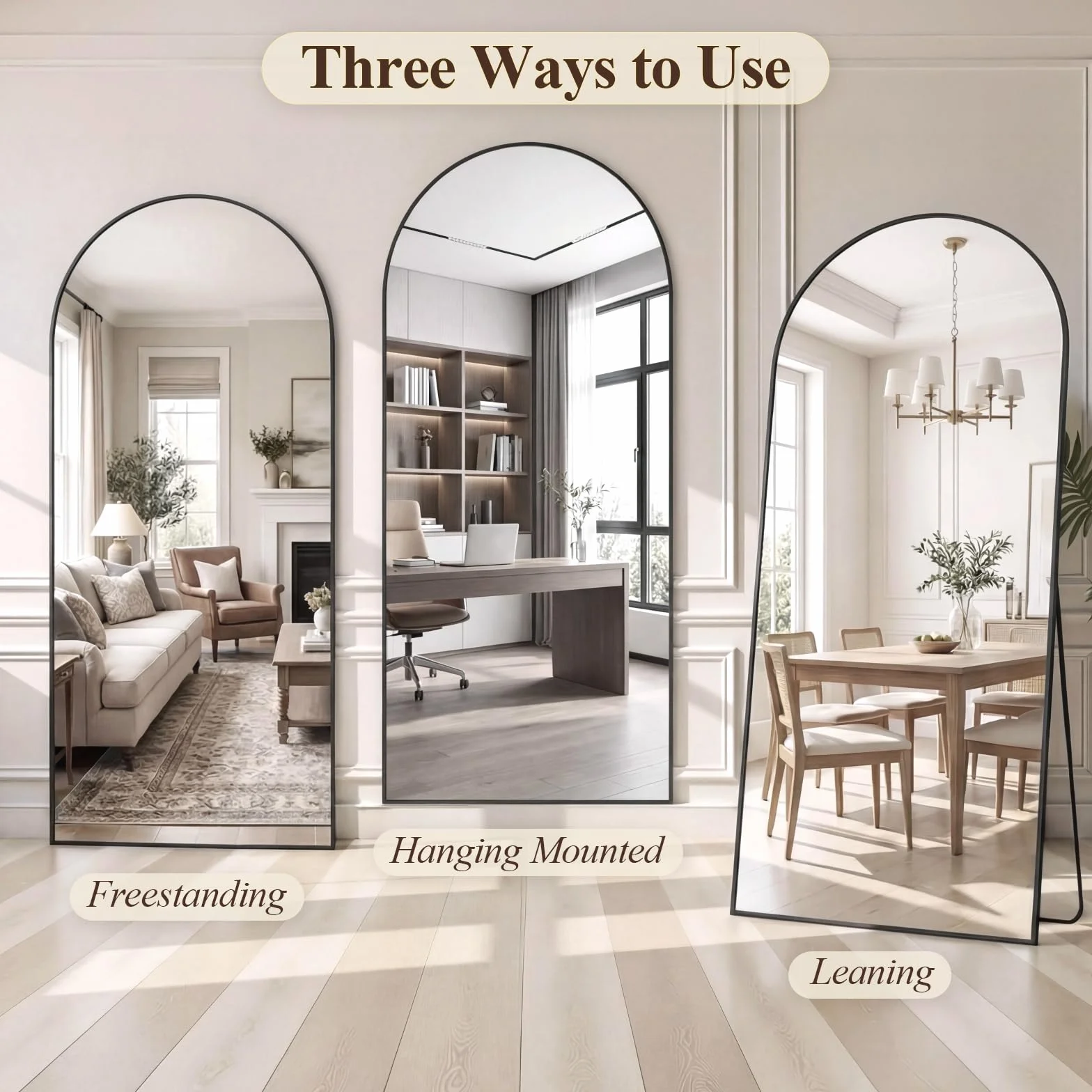 Miroir sur Pied Mural 180x75cm Grand Miroir Pleine Longueur Verre Sécurité Cadre Aluminium Design Arche