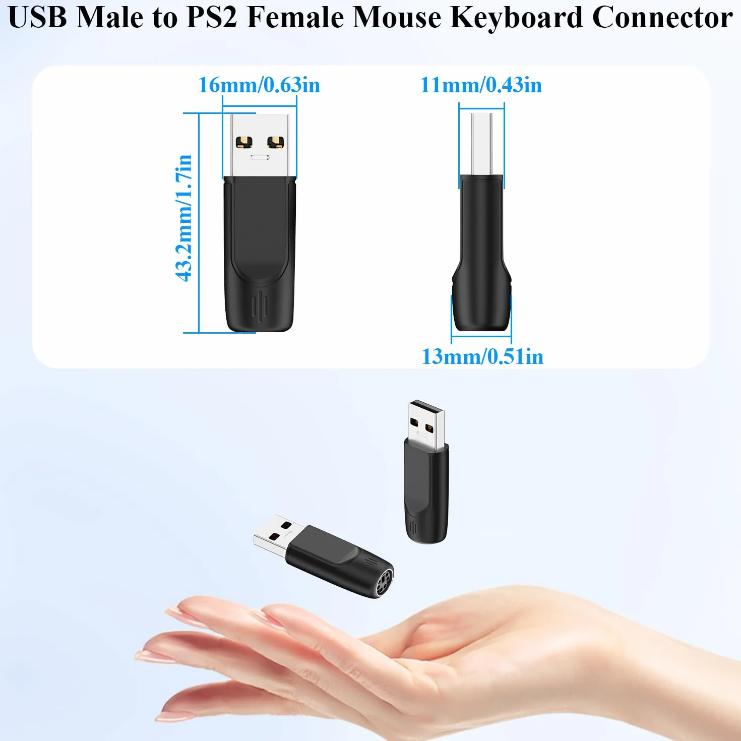 Adaptateur USB Type A Mâle vers PS/2 Femelle Convertisseur Souris Clavier 2Pcs