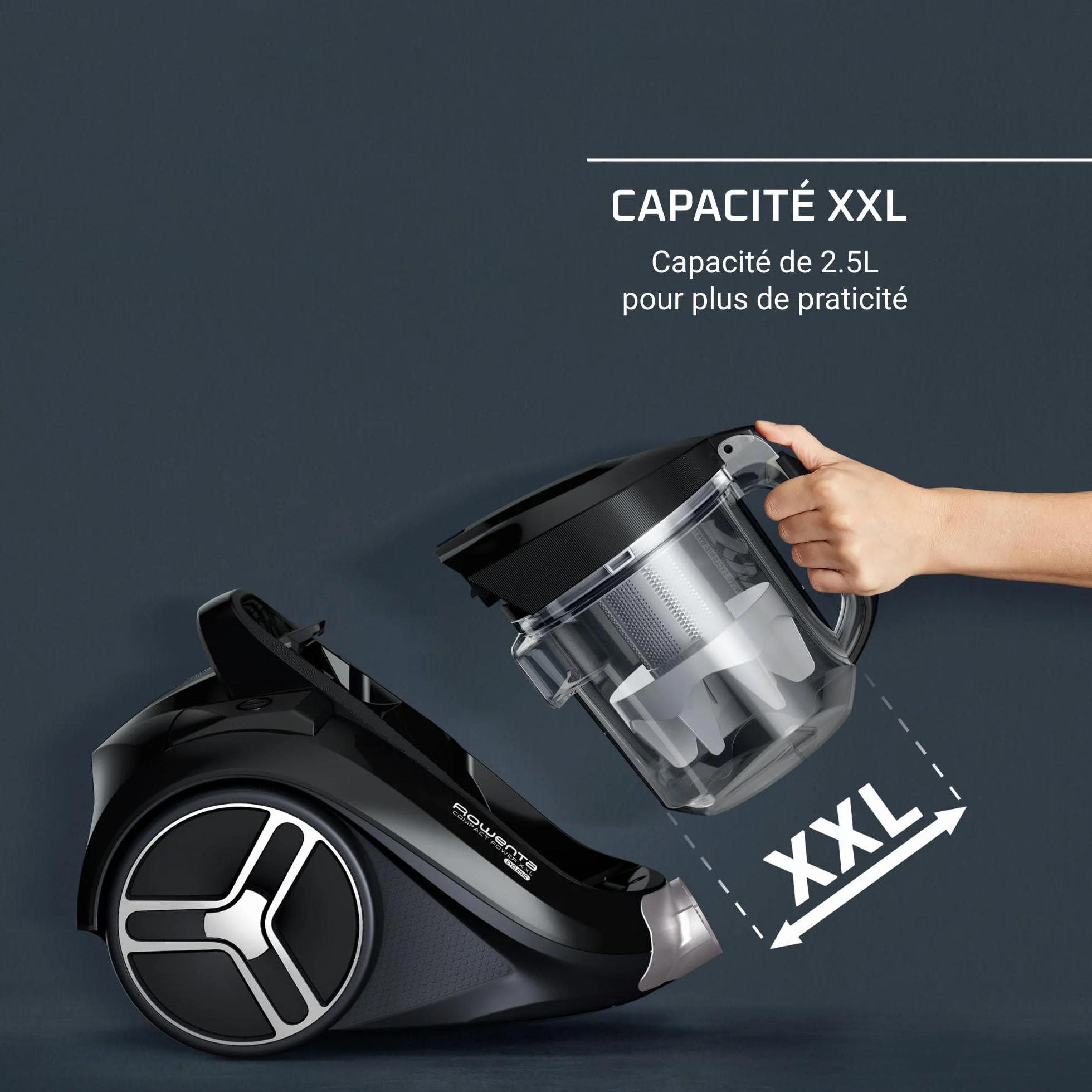 Rowenta Compact Power XXL Animal Aspirateur sans sac, Moteur basse consommation 900W max, Haute filtration, Bac à poussière 2,5L, Compact, RO4B50EA, Cigarillo