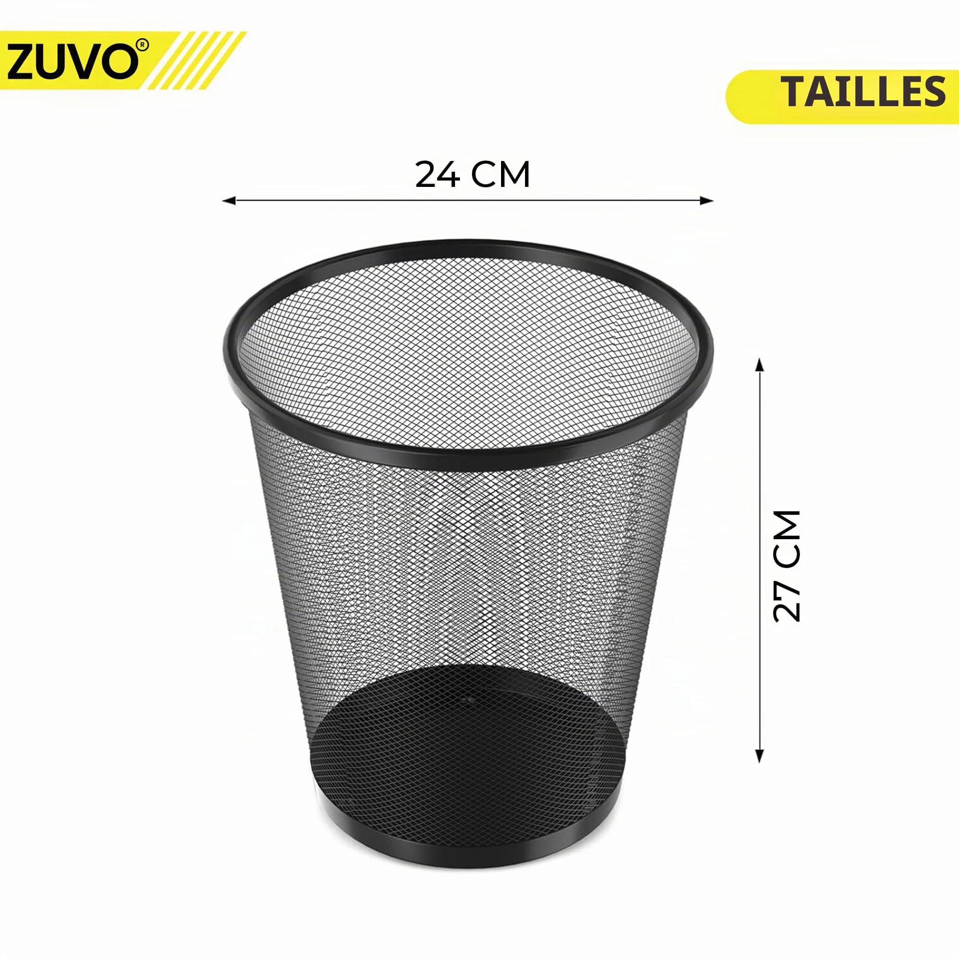 Zuvo Corbeille à papier en maille métallique noire 4 gallons (16L) pour maison bureau