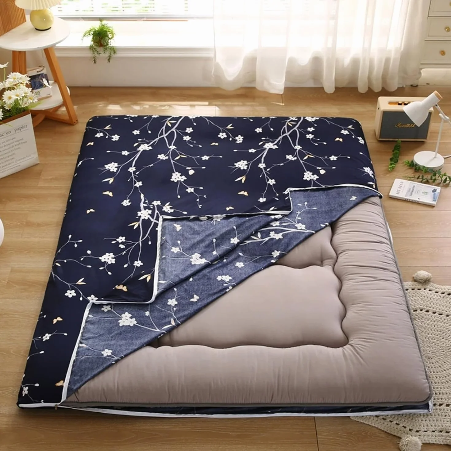 Housse de Matelas Futon 100% Coton Douce et Respirante 200x220cm