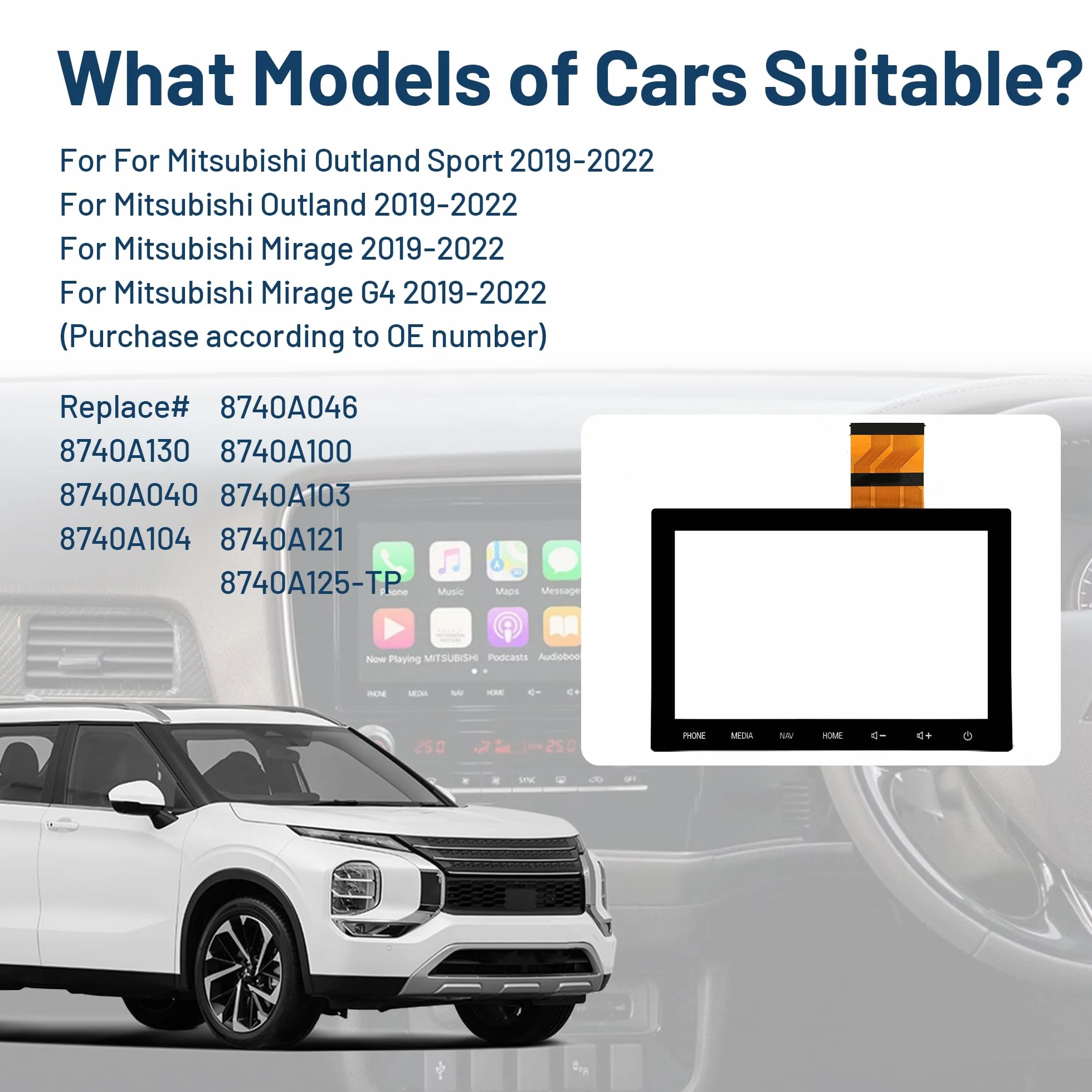8-calowy ekran dotykowy szklany Digitizer do Mitsubishi Outlander 2019 2020 2021 2022 radio samochodowe NAV klucz monitor LCD 2019-2022 (bez LCD)