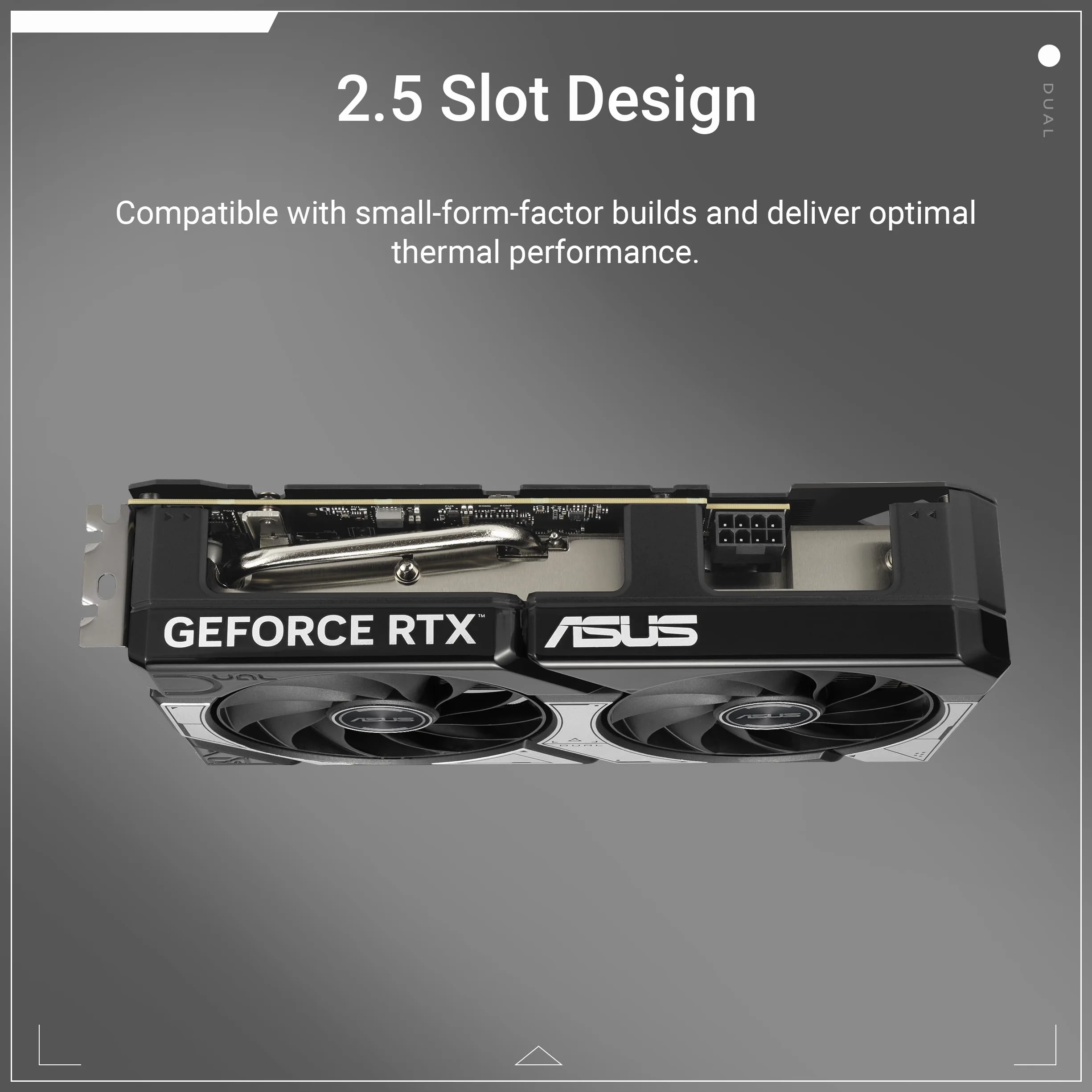 ASUS DUAL RTX5060 OC, PCIe5, 8 GB DDR7, HDMI, 3 DP, zegar 2565 MHz, podkręcony, kompaktowy SFF-Ready
