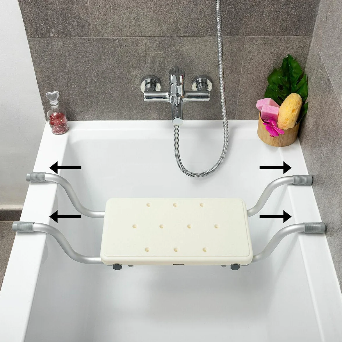 InnovaGoods Tabouret de Douche 2 en 1, Tabouret de Douche Extensible, Antidérapant, 2 Positions, Chaise de Douche pour Personnes âgées, Prise en Main Ferme, Blanc
