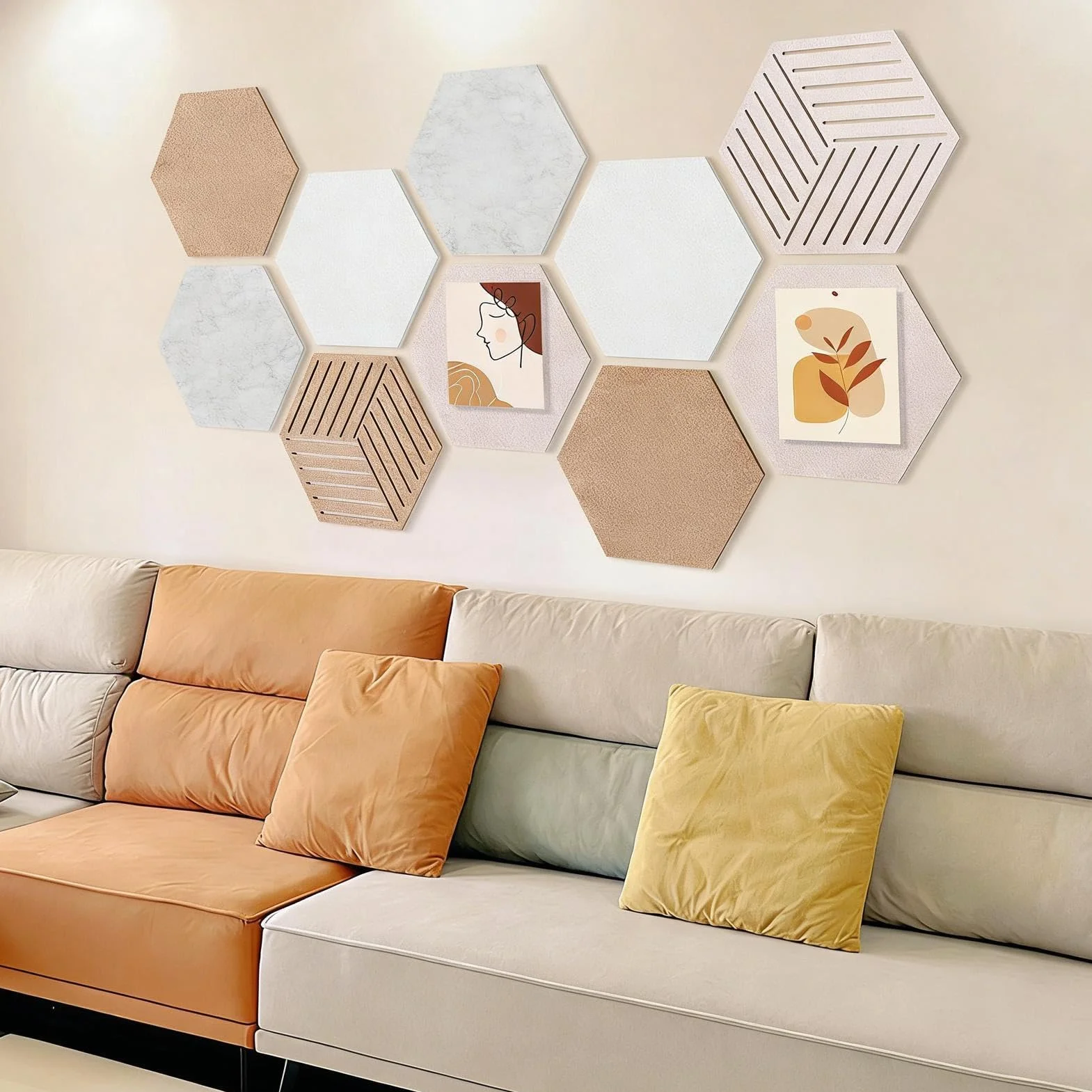 Tableau d'affichage hexagonal en feutre 30 x 26 x 0,9 cm autocollant fibre de polyester