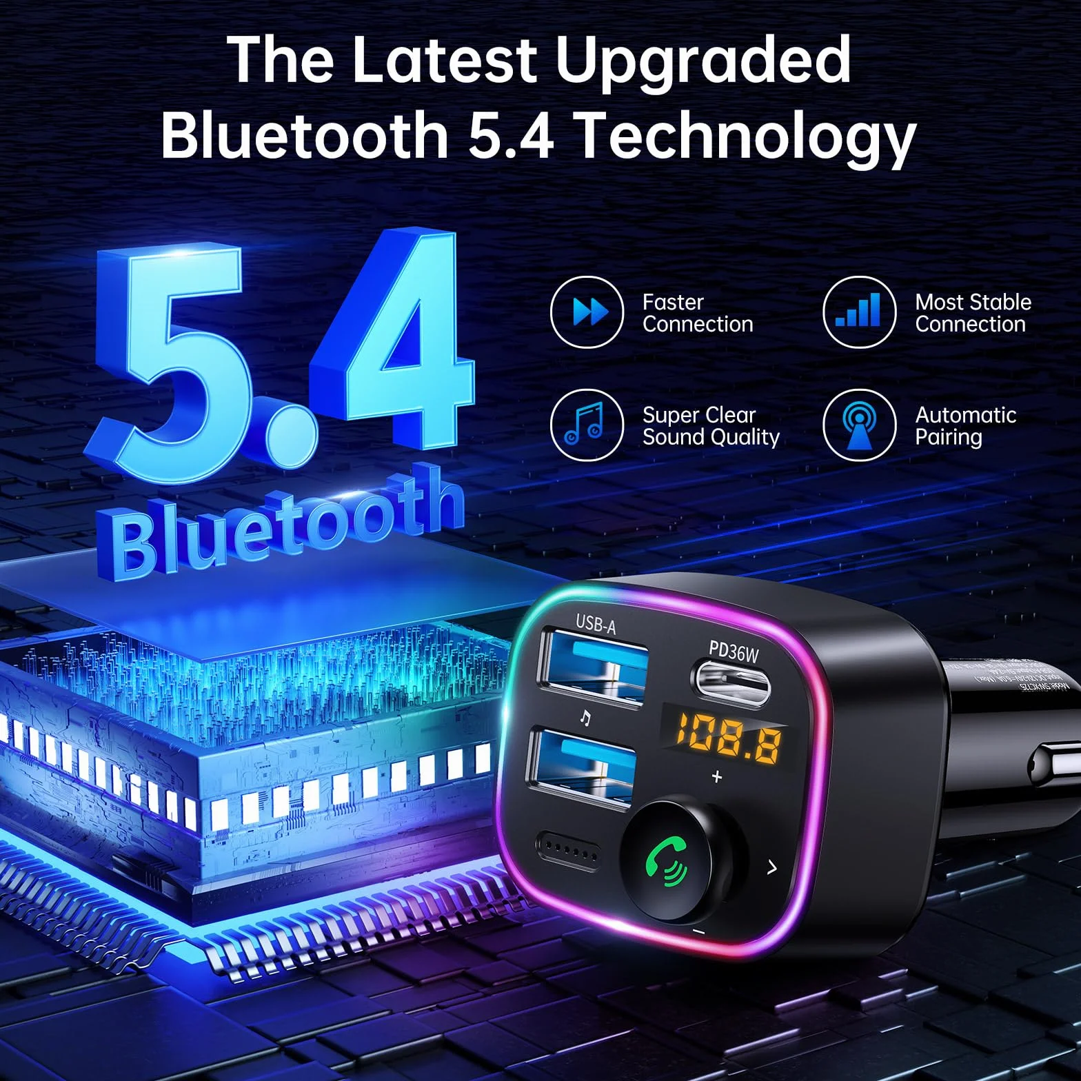Syncwire Bluetooth 5.3 Fm Nadajnik Samochodowy - Ładowarka Samochodowa 48W (Pd 36W&12W) Adapter Samochodowy, Bezprzewodowy Odbiornik Radiowy, Wyświetlacz Led 64 Gb Usb Z Przełącznikiem Światła