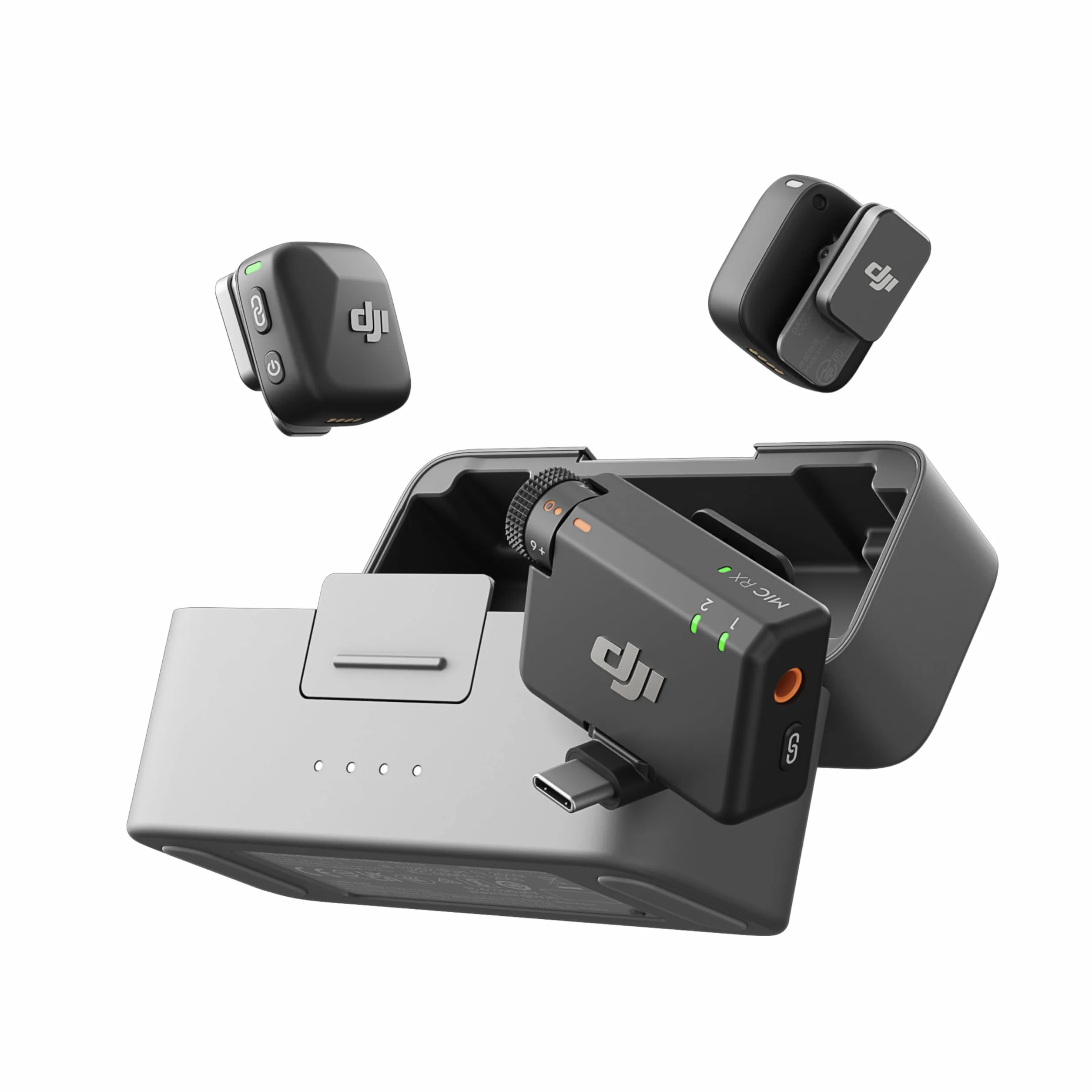 DJI Mini mikrofon (2 TX + 1 RX + etui ładujące), ultralekki, HQ Audio, 48 godzin użytkowania, redukcja szumów, automatyczny limit, bezprzewodowy mikrofon do kamery/iPhone'a/Androida, vlog, streaming