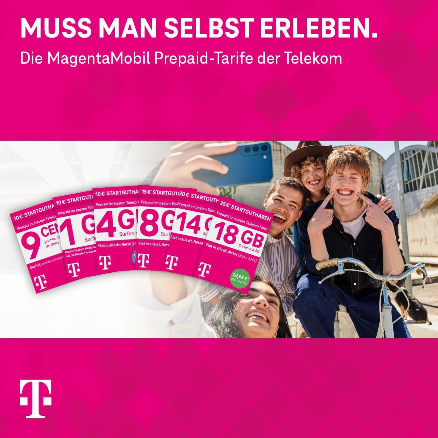 Telekom MagentaMobil Prepaid M karta SIM bez umowy, 5G w zestawie I + 3 GB & Allnet Flat (min, SMS) do wszystkich niemieckich sieci i roamingu UE I 10 EUR środków na start