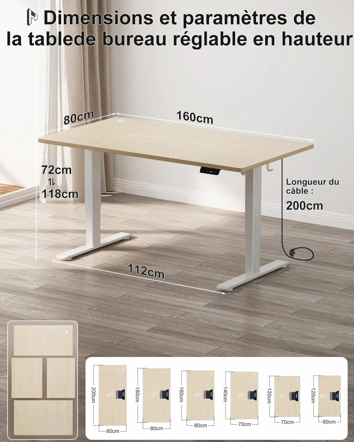 Homall Bureau Assis Debout Électrique 160x80 cm Réglable en Hauteur avec Mémoire et Anti-Collision