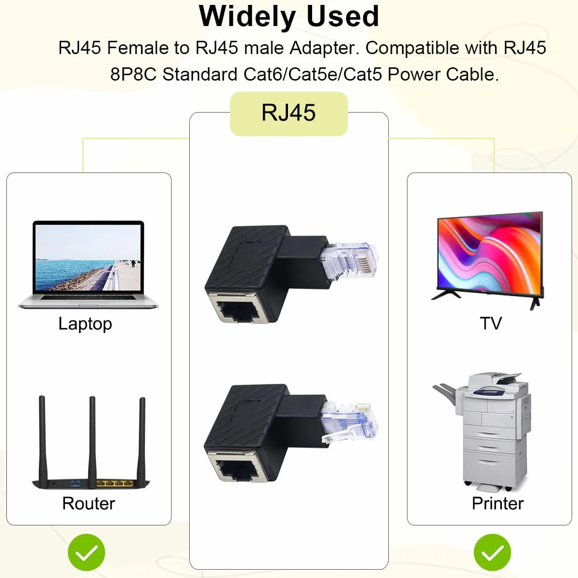 4 szt. RJ45 adapter kątowy RJ45, 90 stopni RJ45 męskie do żeńskiego, złącze sieciowe Cat6 LAN do drukarek, laptopów, routerów (Up Angle+Down Angle)