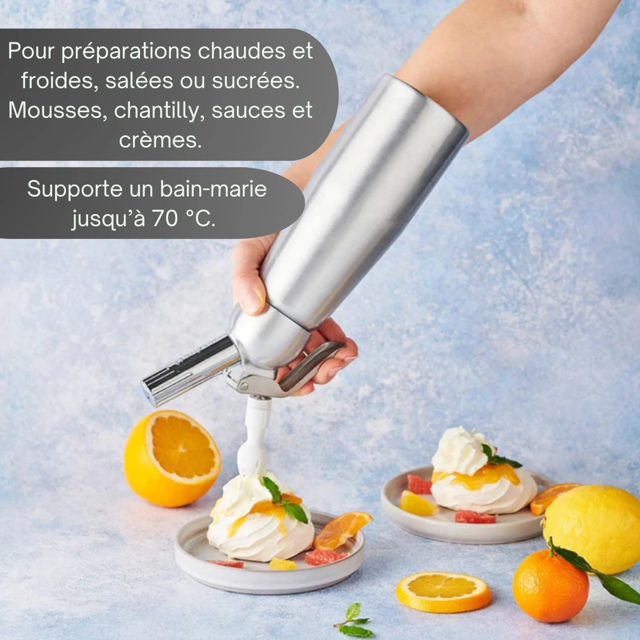 MASTRAD Siphon 0,5L en Aluminium Anodisé Piston Inox Démontable 3 Douilles Décoratives Brosse de Nettoyage