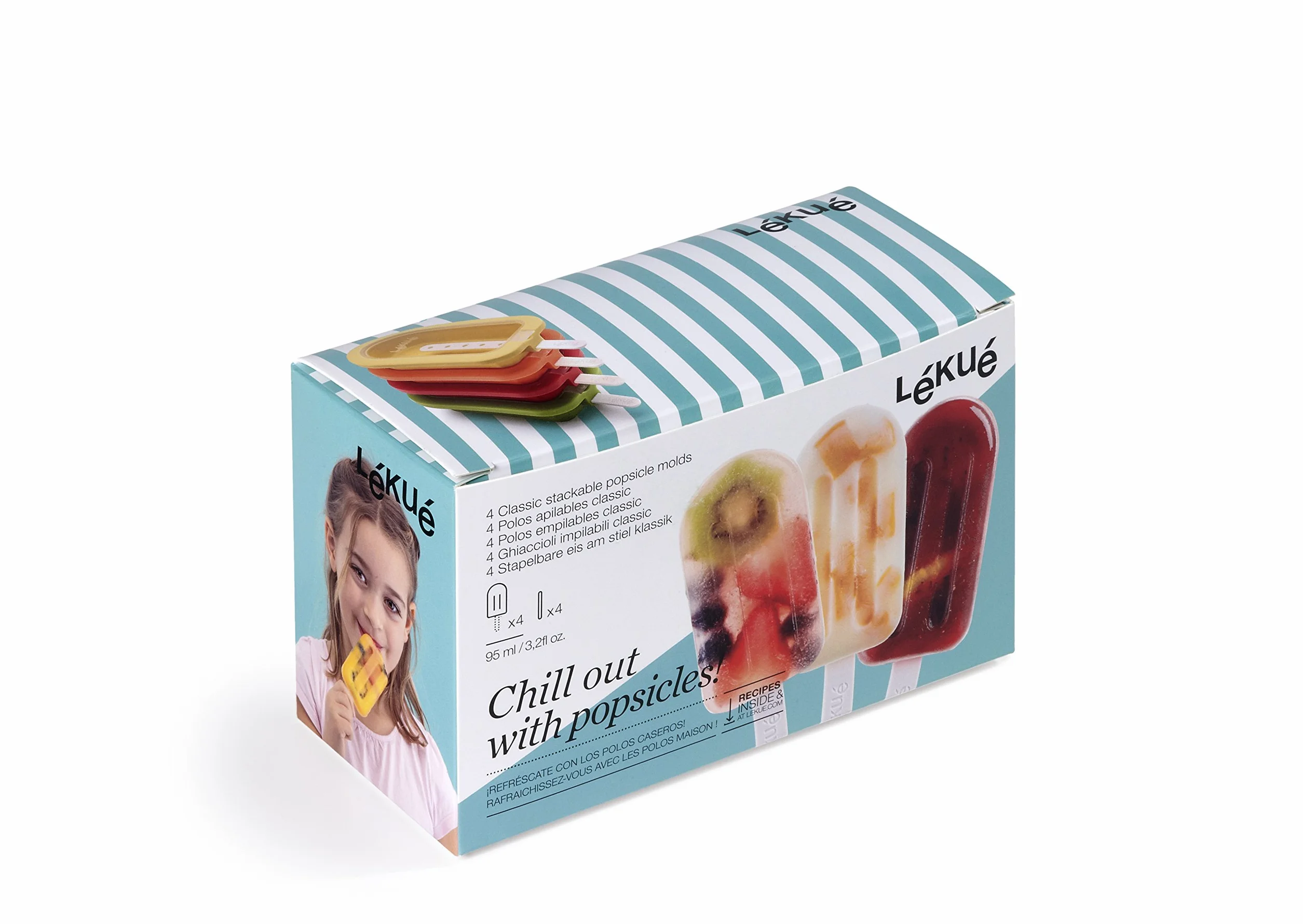 Lékué Pack Moule à glace empilable Classique 16,5 cm 4 pièces Rouge/Jaune