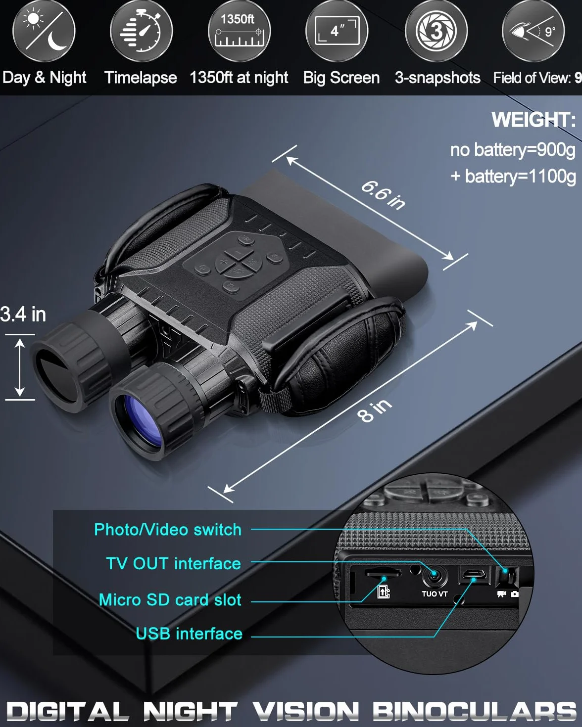Noktowizor Cyfrowa Lornetka Noktowizyjna - Dowesyeen 1280P Digital Nocne Vision Binoculars,Zoom Cyfrowy 5X, Ekran 4" i Odległość 1312ft Kartą SD 32 GB na Podróż, Polowanie