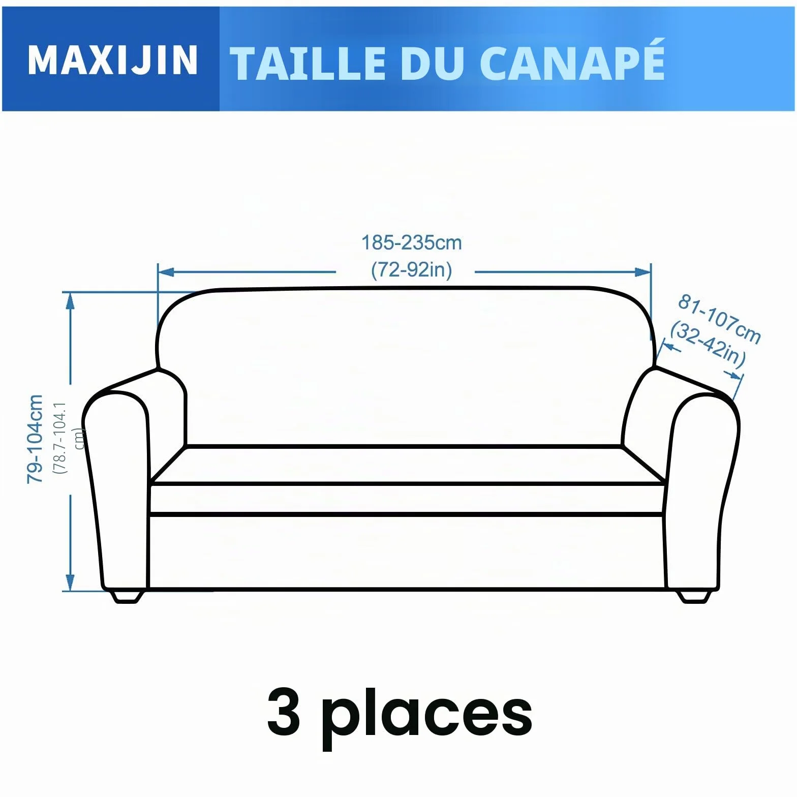 Housse de canapé 3 Places élastique antidérapante gris foncé MAXIJIN