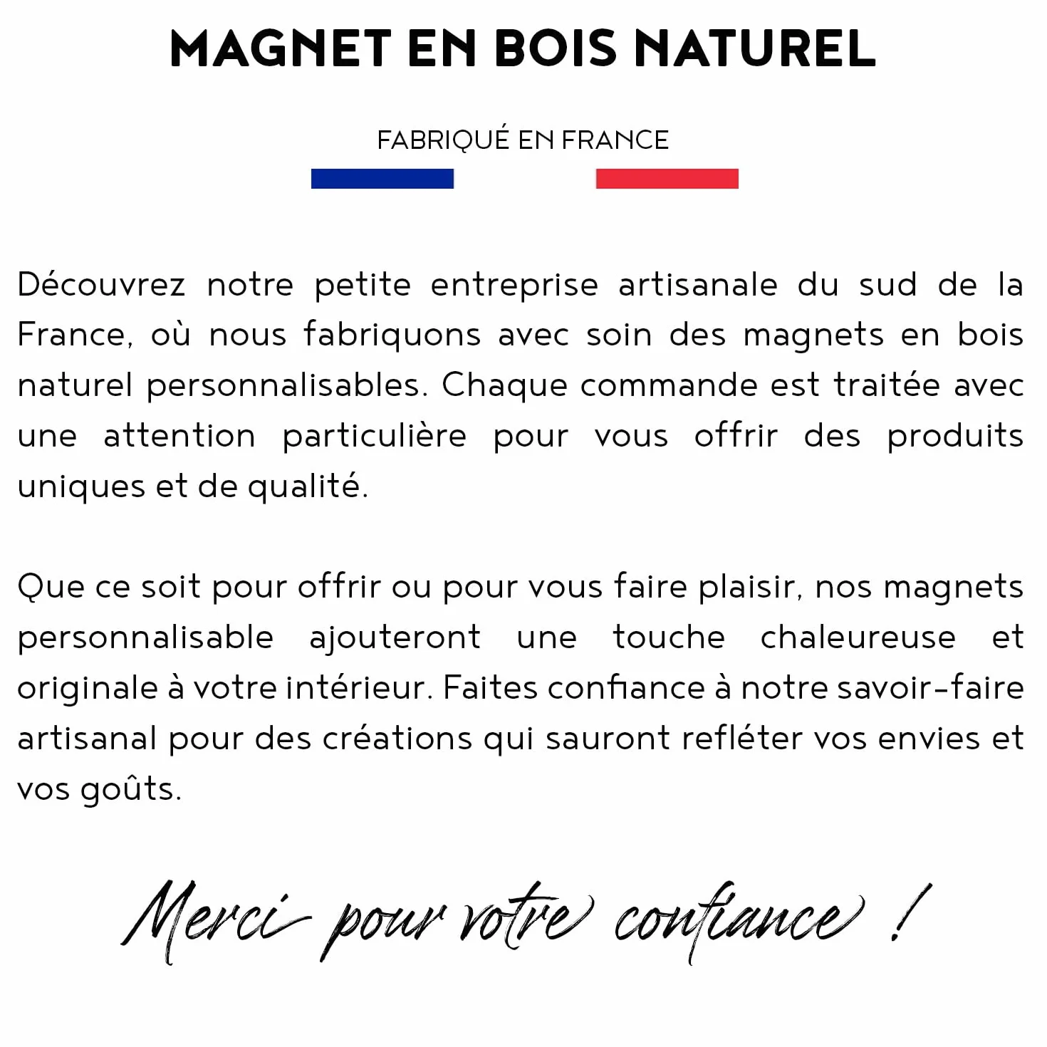 Aimants Frigo Personnalisables Lot de 4 Coeur 7cm Bois Fabriqué en France