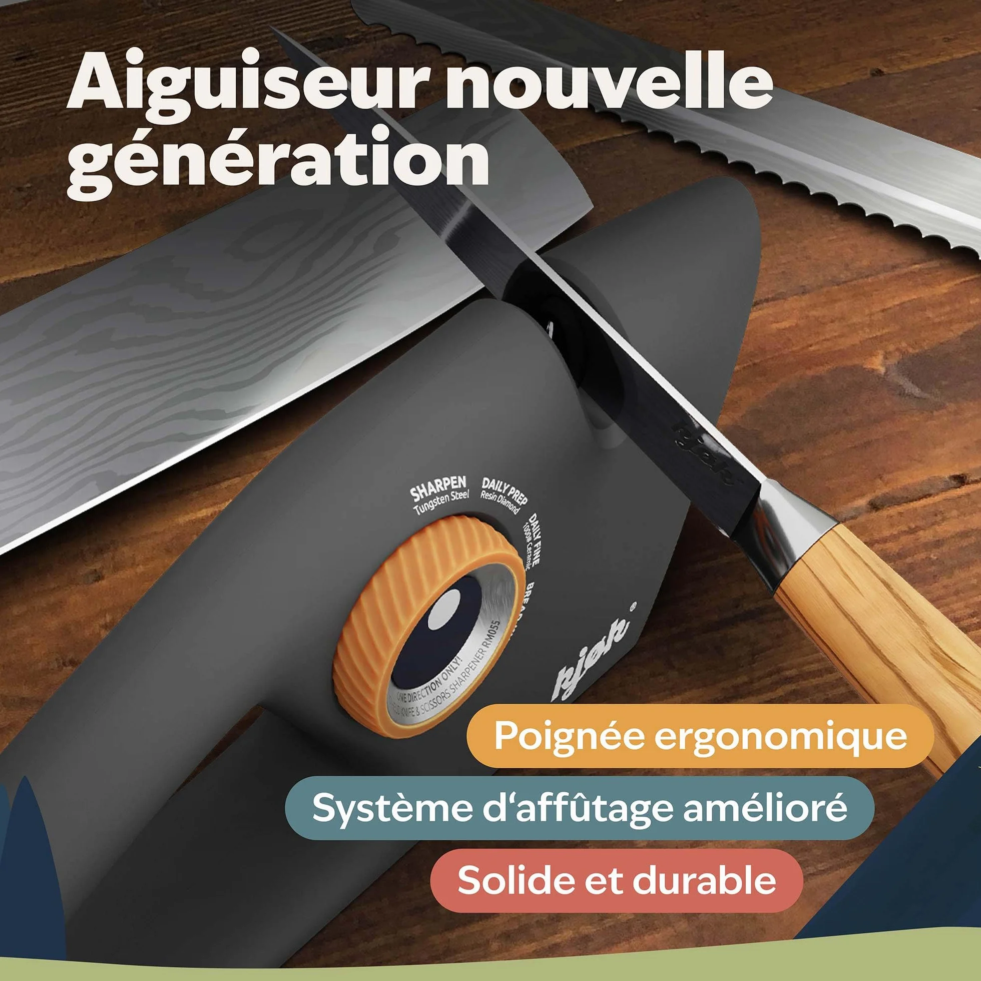 Aiguiseur de couteaux manuel Premium kjøk 5 niveaux diamant céramique carbure de tungstène ABS noir mat antidérapant