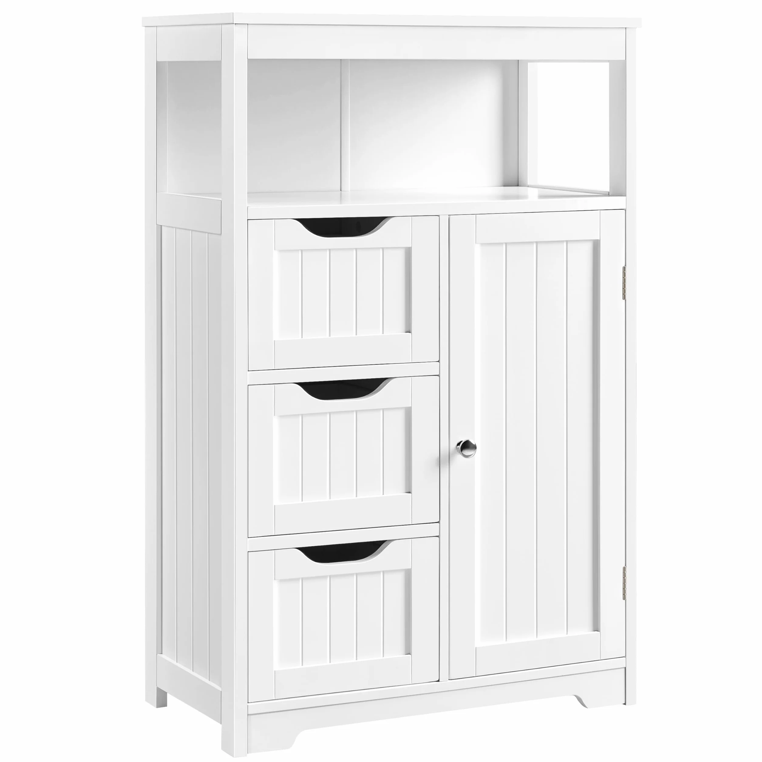 Yaheetech Meuble/Commode de Salle de Bain en Bois, 55,5 x 29,5 x 86,5 cm, avec 3 Tiroirs, 1 Placard, 1 Compartiment Ouvert, Salon, Cuisine, Couloir Blanc