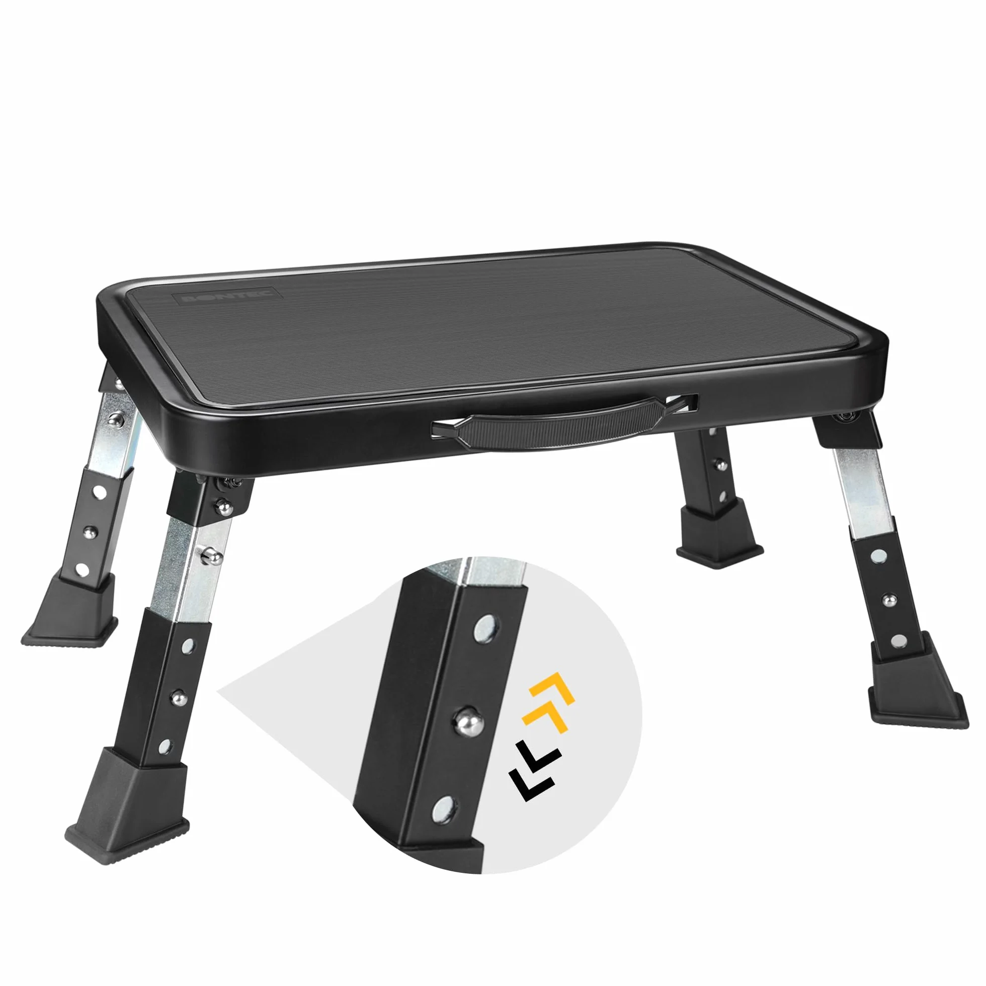 BONTEC Marchepied Pliable à 3 Marches, Capacité 150 kg, Marches Antidérapantes, Pieds en Caoutchouc, Tabouret Pliant Portable, Idéal pour Cuisine, Salle de Bain, Camping Car, Marche Pied Enfant
