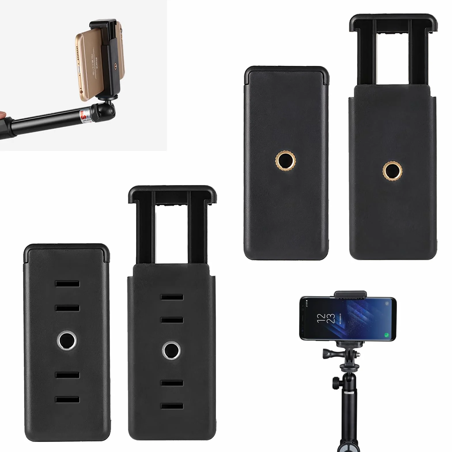 4 sztuki uniwersalnych uchwytów do statywu, adapter telefonu komórkowego, regulowany klips do uchwytu telefonu, uchwyt na statyw na statyw, otwór na śrubę 1/4 cala, akcesoria