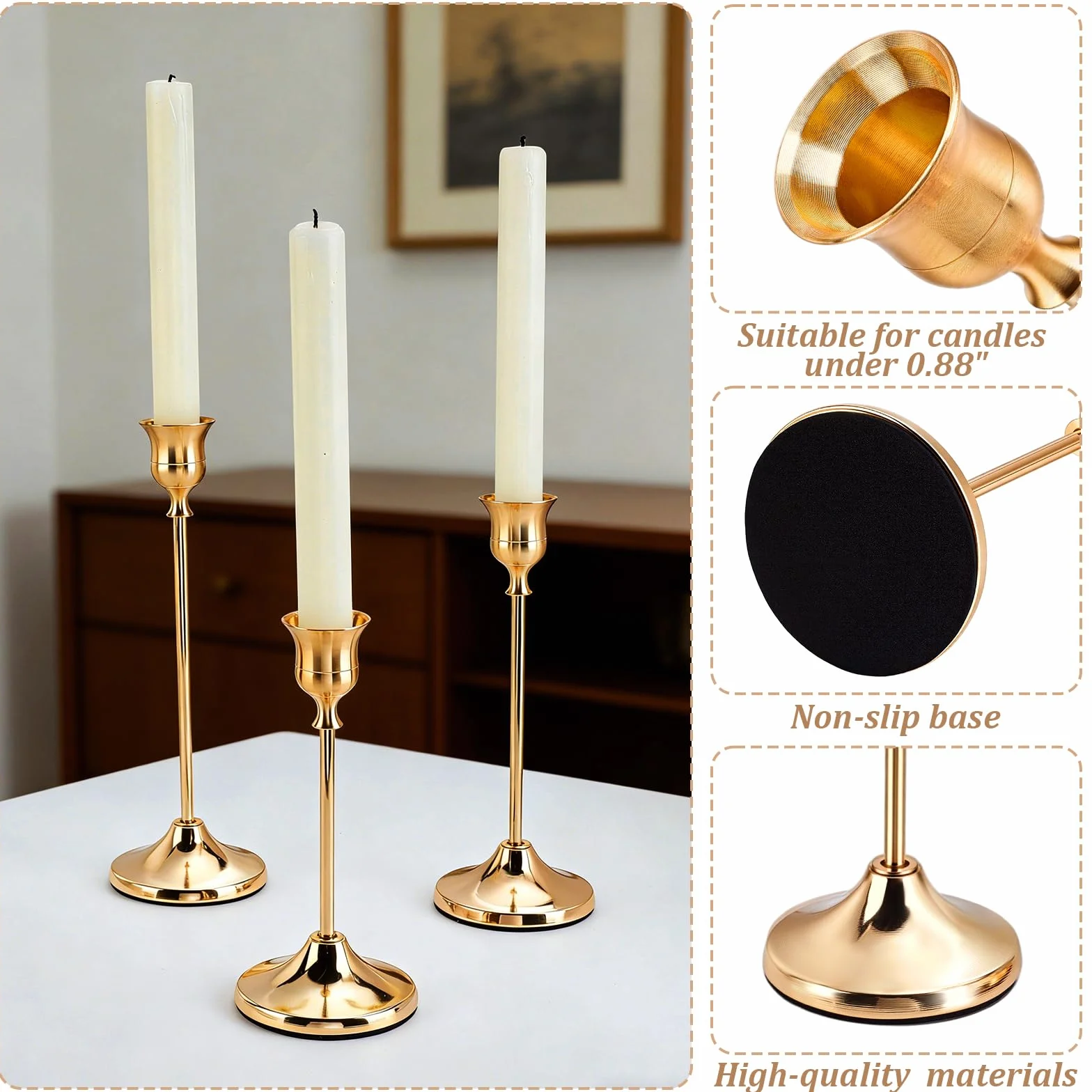 15 pièce 3 Tailles de Bougeoirs Coniques Dorés Bougeoir Décoratif Chandelier en Métal Ensemble de Bougeoirs pour la Décoration Intérieure Mariage Salle à Manger Fête Anniversaire