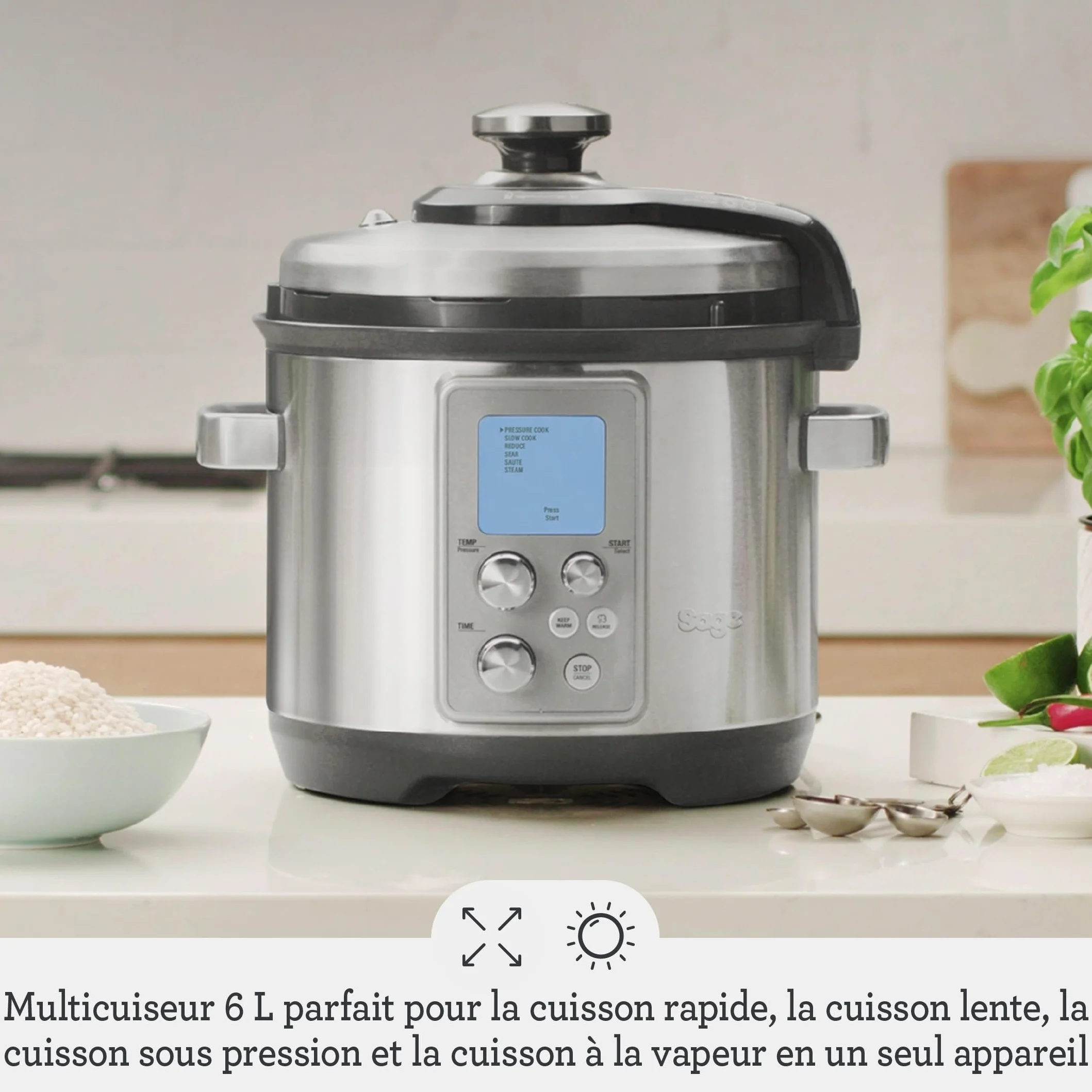 SAGE SPR700 The Fast Slow Pro, Multicuiseur Avancé, Évacuation Automatique de la Vapeur, Capacité 6 Litres