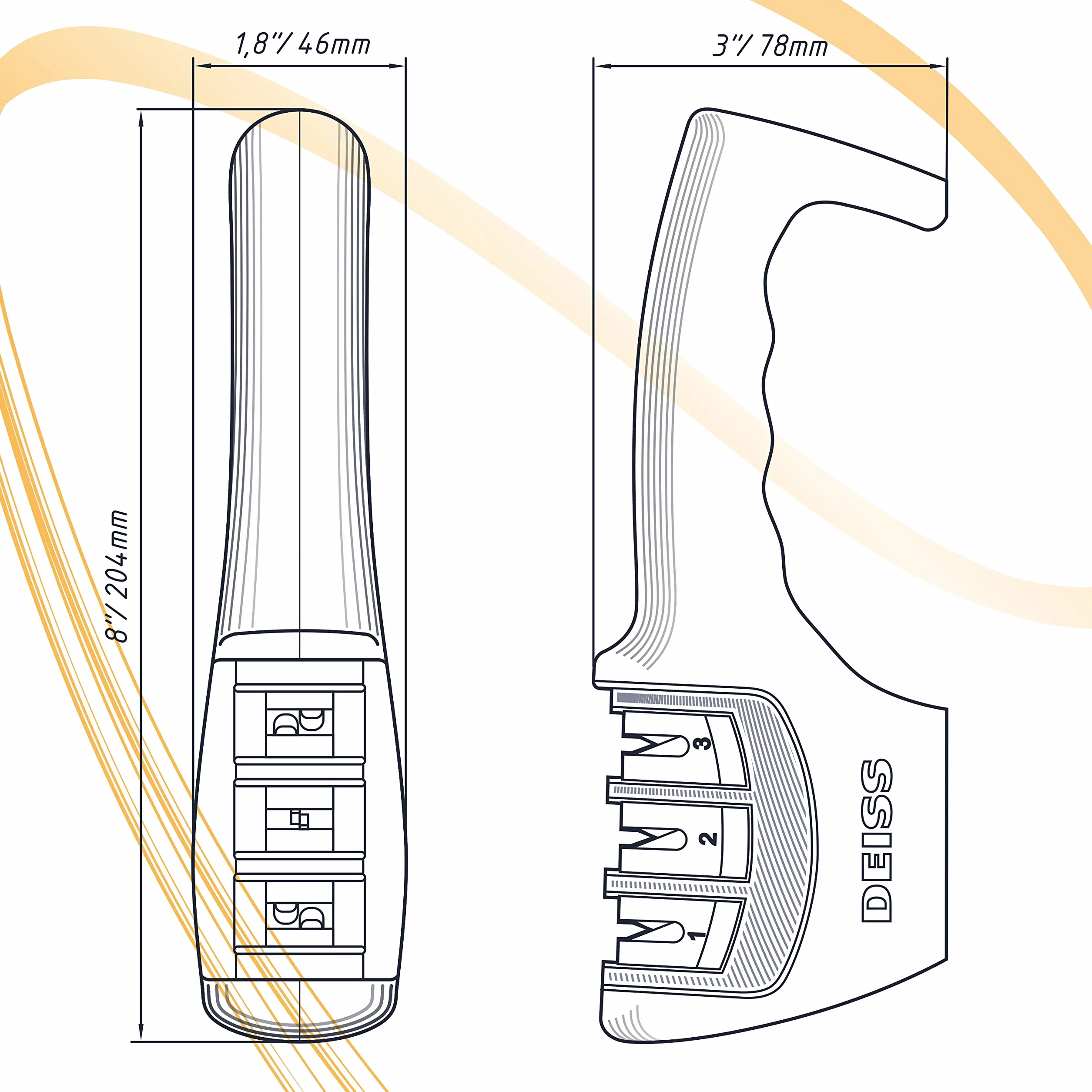 Deiss PRO Aiguiseur de couteaux 3 étapes manuel professionnel pour lames de cuisine, poche, chasse et céramique (ORANGE)