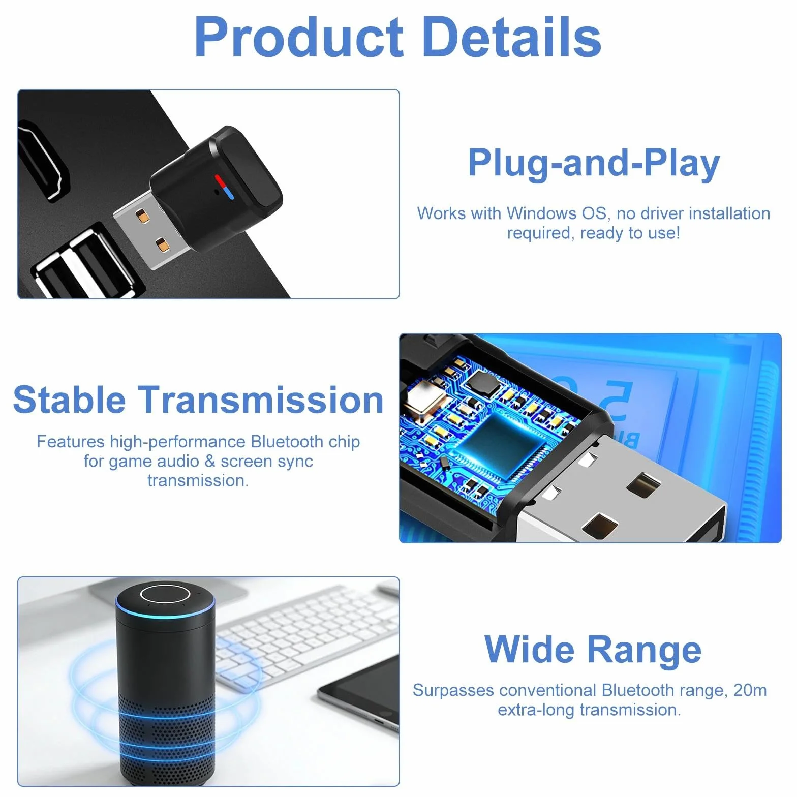 Adapter USB Bluetooth 5.3 do PS4/PS5/PC, odbiornik Bluetooth, transmiter, Dongle USB Audio Adapter Bluetooth Audio Adapte 3 Mbit/s transmiter, odbiornik kompatybilny z konsolą Switch/PS5/PS4