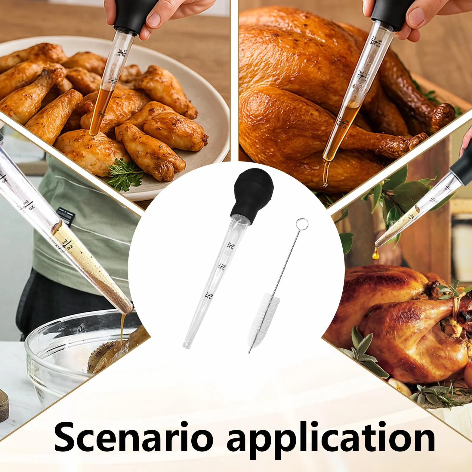 Poire à Jus Cuisine avec Brosse de Nettoyage, Seringue à Sauce pour Barbecue