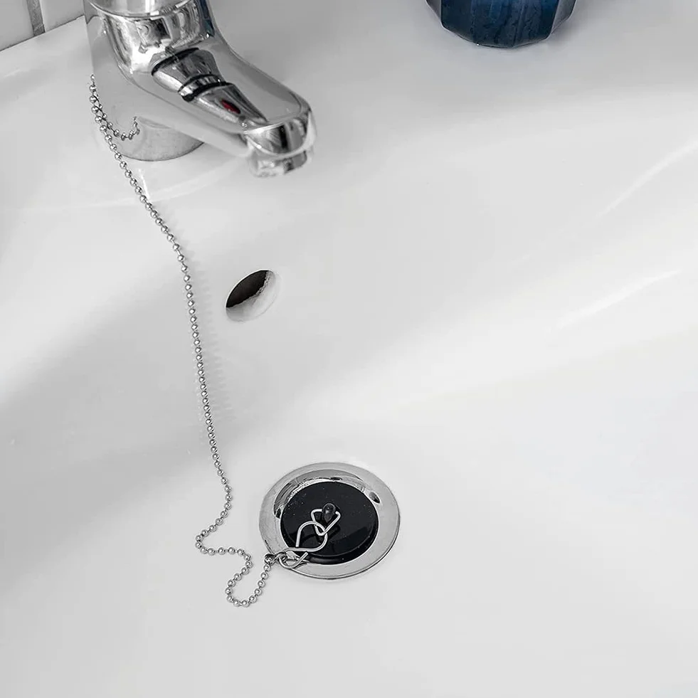 Chaîne Bouchon Évier Baignoire Acier Inoxydable 35cm 65cm 3 Pièces Accessoires Cuisine Salle de Bain