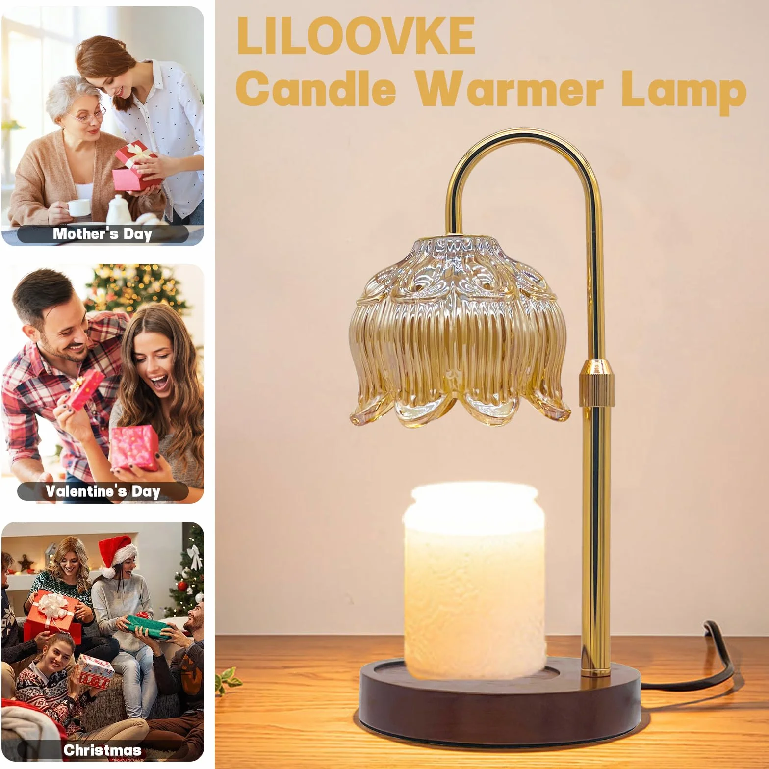 Lampe Chauffante à Bougie, Fleurie Dimmable avec Minuterie, Hauteur Réglable, Sans Flamme et Décorative pour Bougies en Bocal