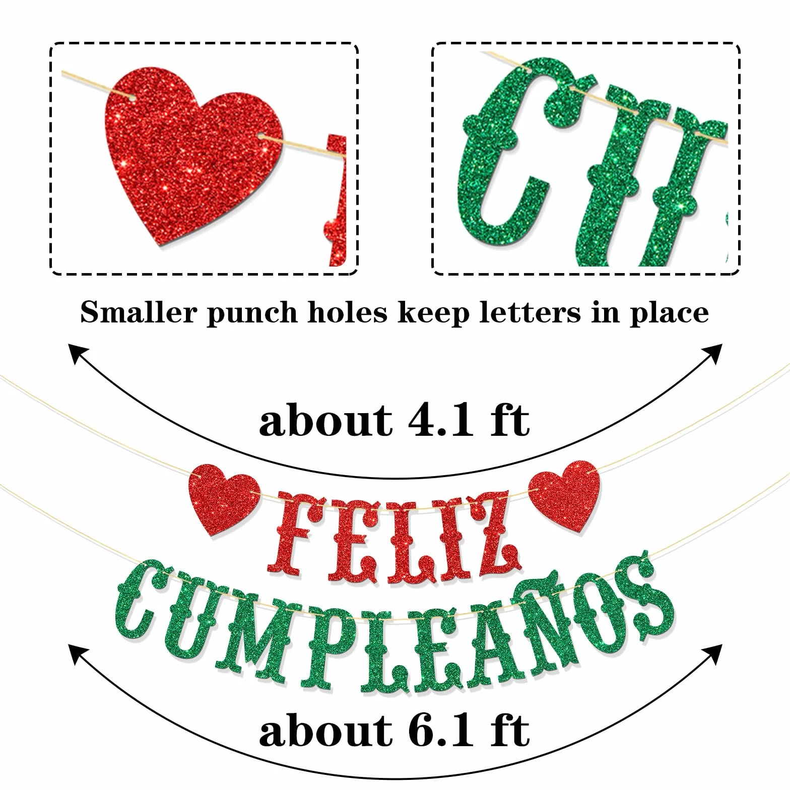 Feliz Cumpleaños Bannière Guirlande espagnole Happy Birthday Décorations fête anniversaire Rouge vert pailleté