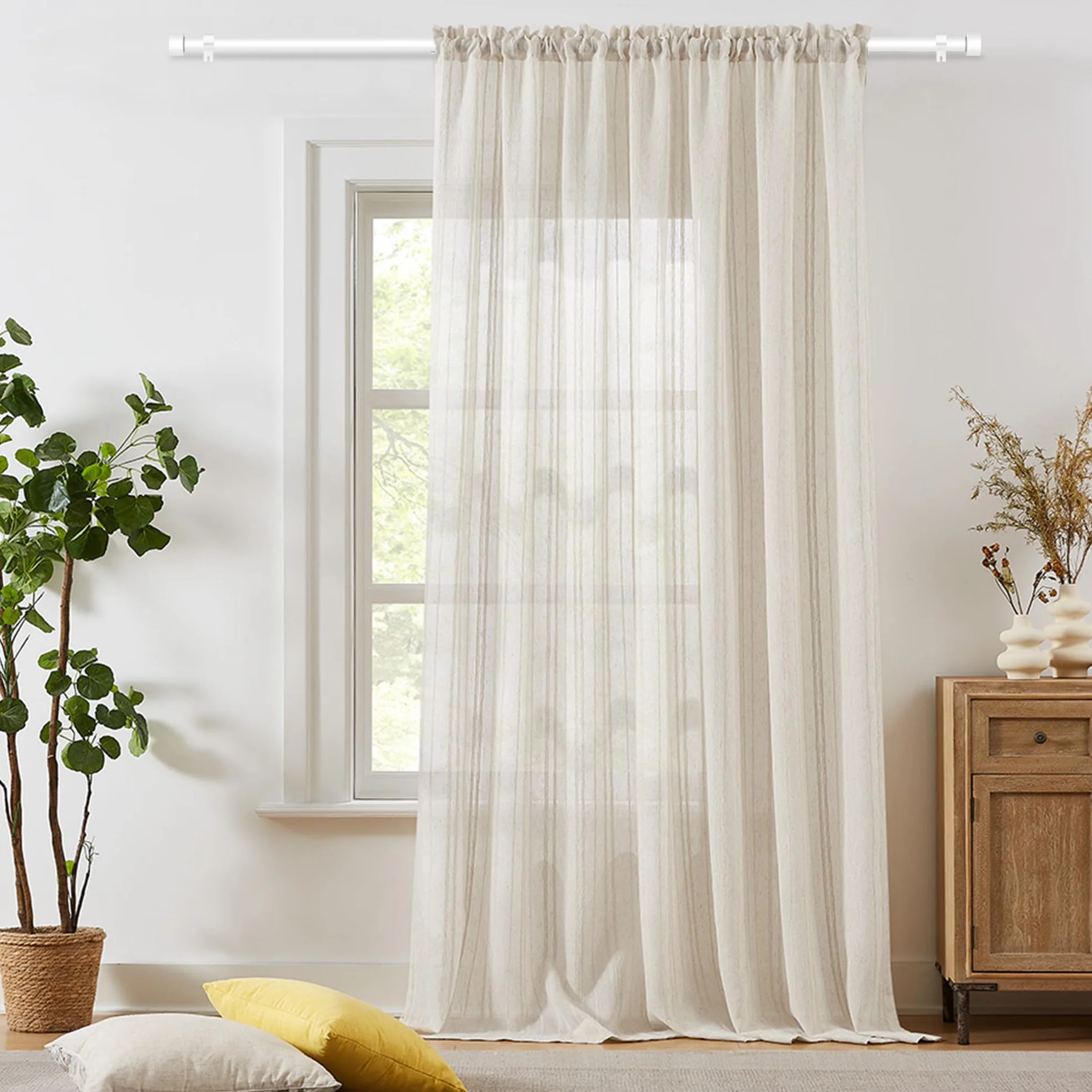 Barre à Rideaux Extensible Blanc 63-183cm 16mm avec Embouts Simples et Supports