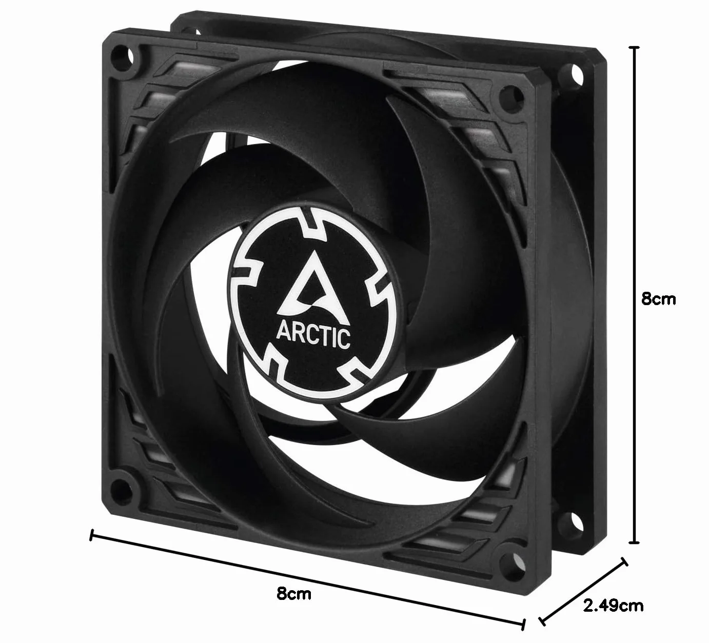 ARCTIC P8 Silent – 80 mm wyjątkowo cichy wentylator, zoptymalizowany pod kątem ciśnienia statycznego, niemal bezgłośny silnik wentylatora, wentylator obudowy, PC, 1600 rpm - Czarny