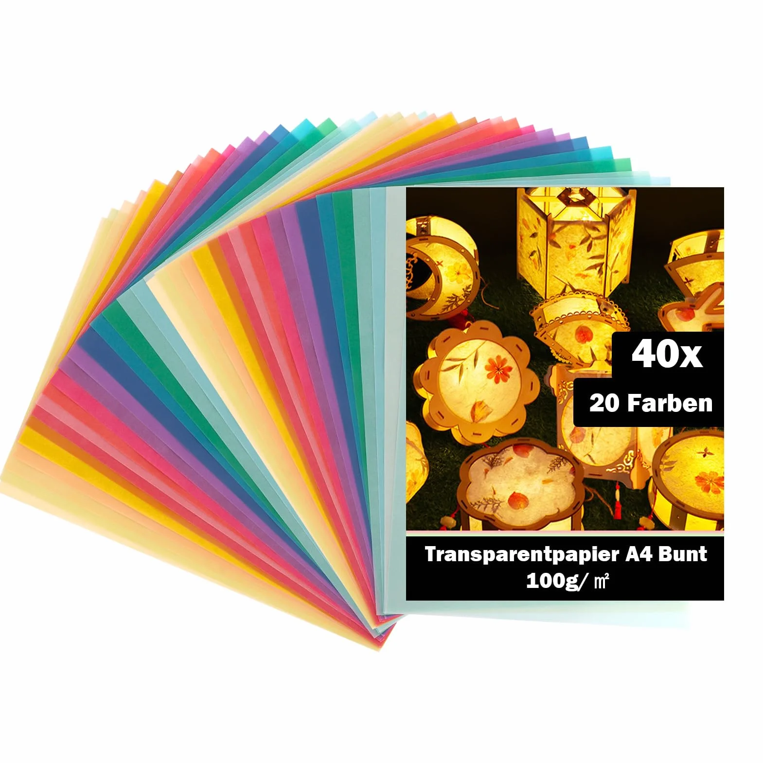TRUEIN Papier Calque Couleur A4 100g/m² 40 Feuilles 20 Couleurs Papier Transparent Imprimable