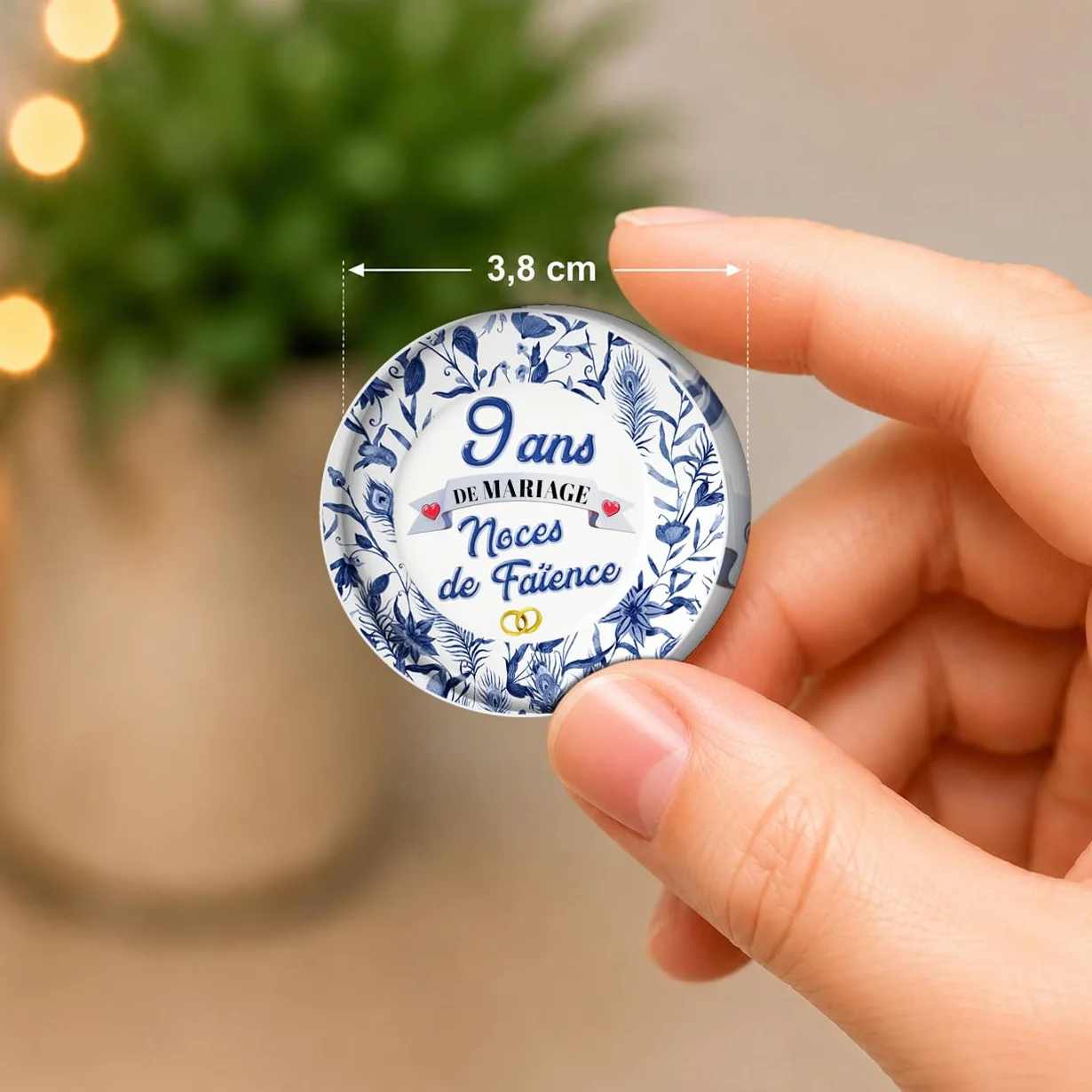 Magnet Aimant 3.8cm Anniversaire 9 Ans Mariage Noces Faïence Diamètre 3.8cm
