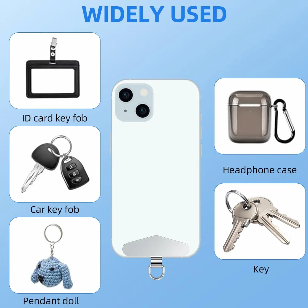 flintronic Uniwersalne podkładki na telefon komórkowy, 2 sztuki, metalowe pierścienie, taśma mocująca, ze stali nierdzewnej, wielofunkcyjna smycz na telefon komórkowy, podkładki do większości