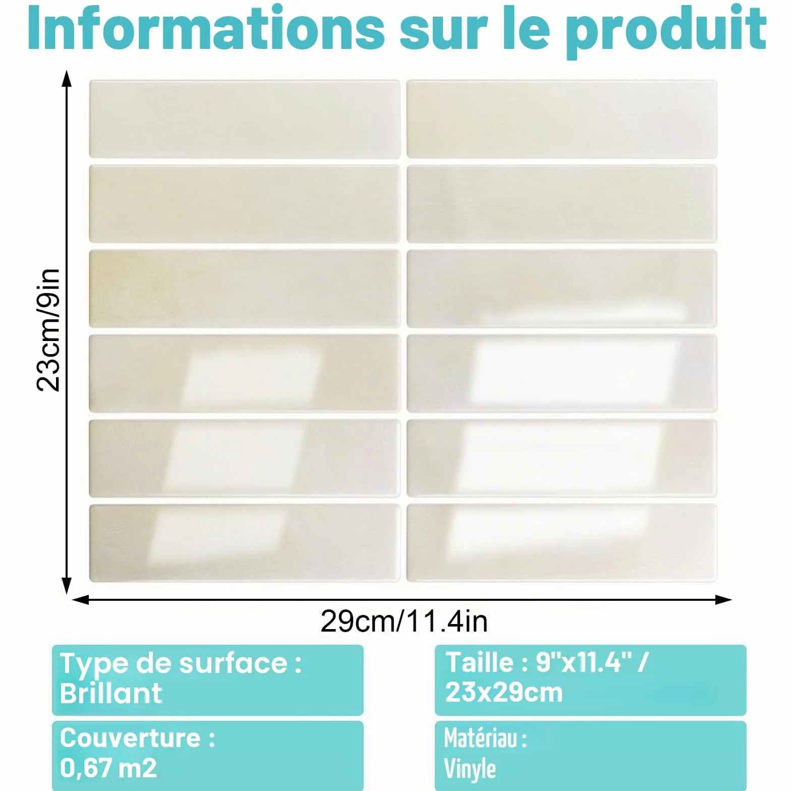 Crédence Adhésive Cuisine 10 Pièces Carrelage Adhésif Mural Imperméable Beige 22.9x29cm