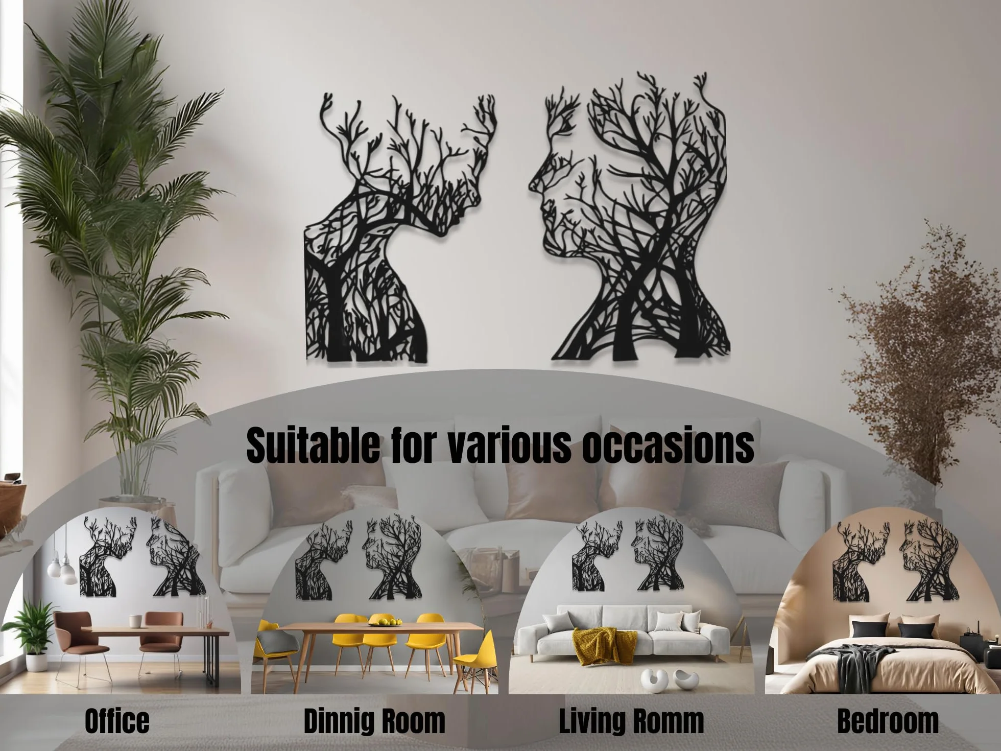 Vailla Arbre de Vie Tableau Décoration Murale 3D Triptyque Bois Visages 1