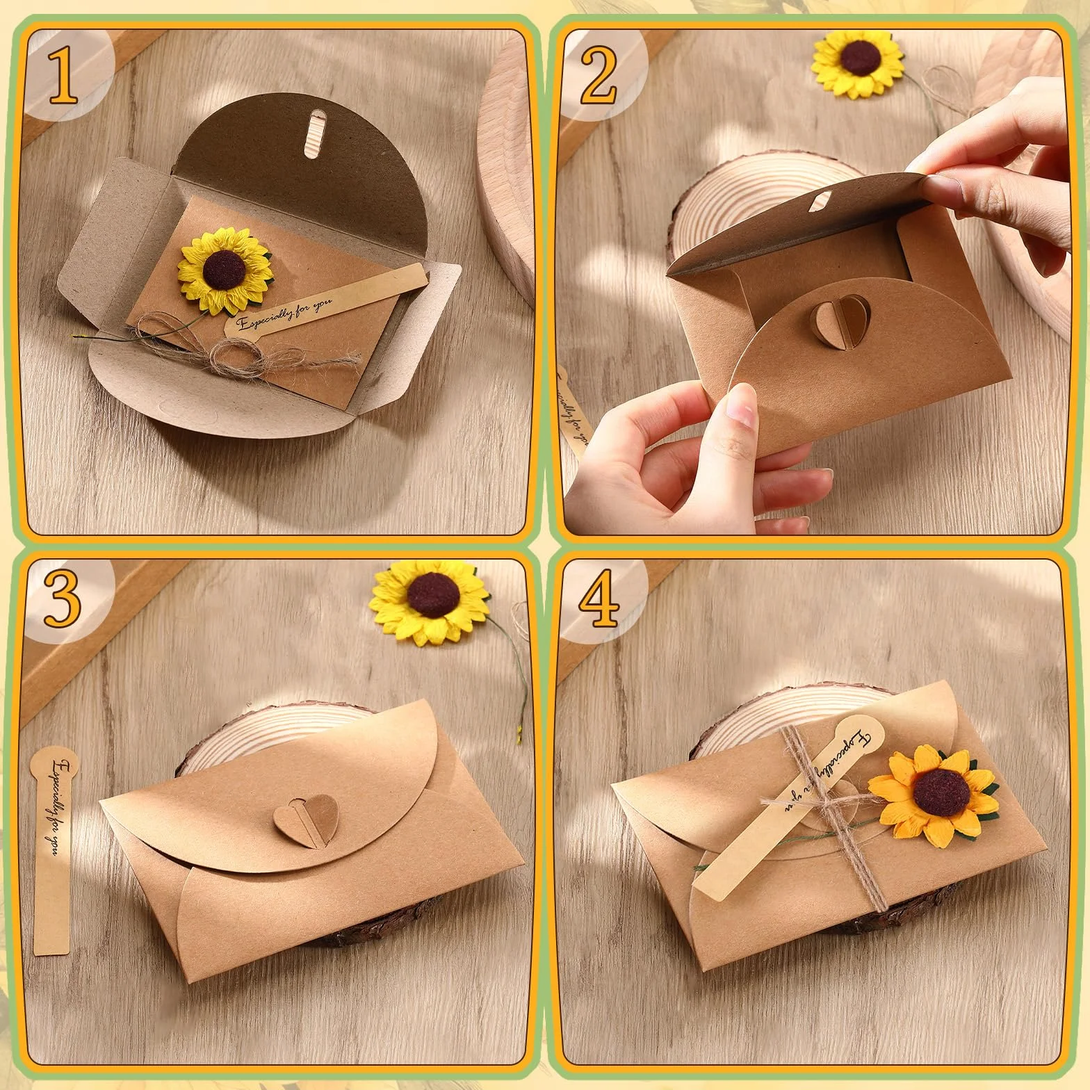 Porte Clés Collègue de Travail Tournesol au Crochet avec Carte de Vœux et Fleurs Séchées