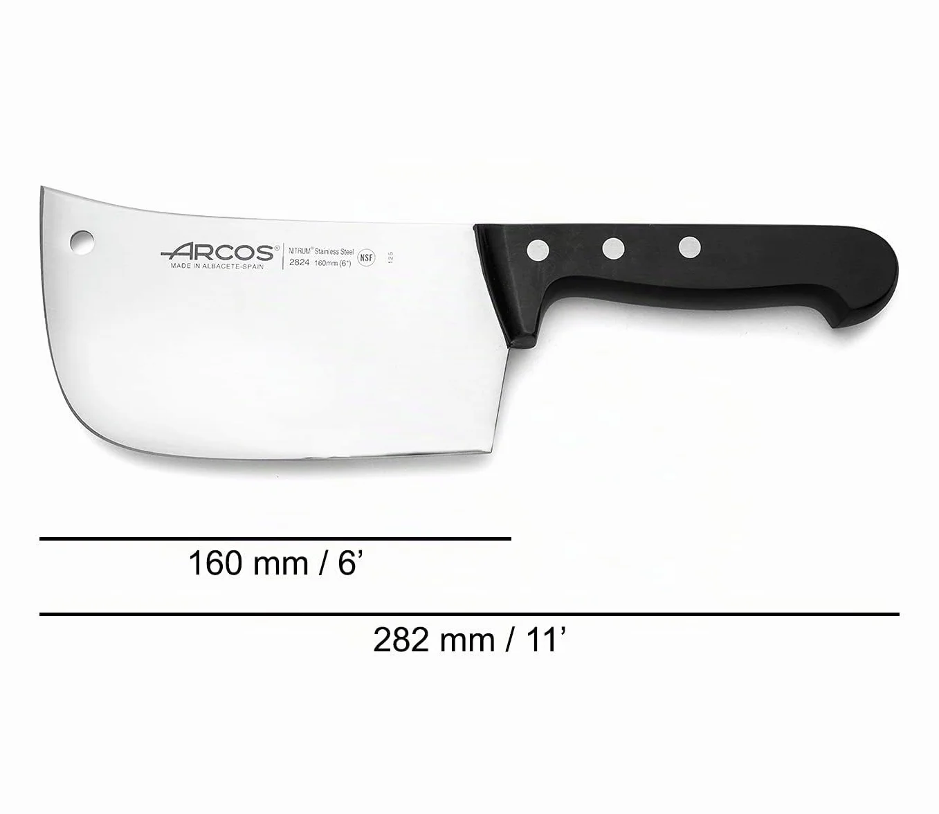 Arcos Hachoir de Cuisine 160mm Acier Inoxydable Manche Polyoxyméthylène Noir Série Universelle