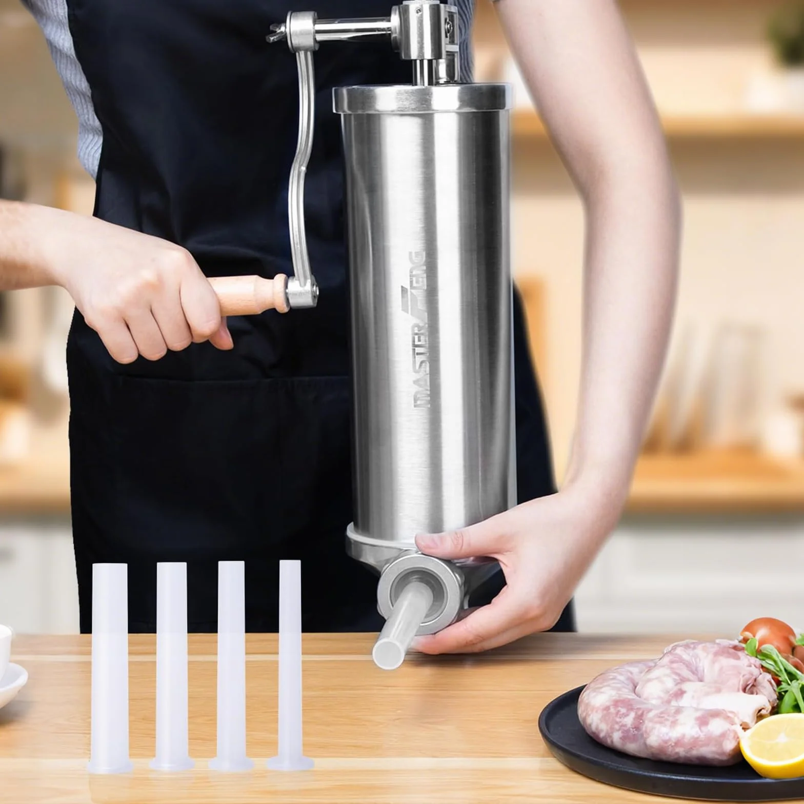 Machine à embosser les saucisses verticale équipée de 8 entonnoirs et d'un piston en silicone (capacité de 5,0 lb)
