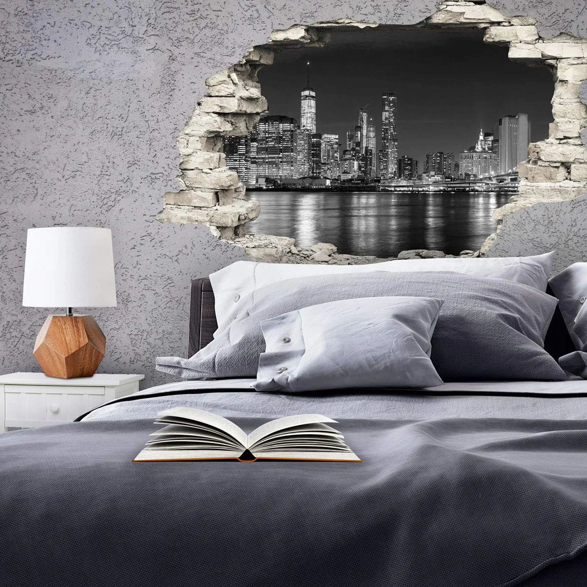Stickers adhésifs Effet 3D New York Skyline 60 x 90 cm Décoration murale trompe l'œil