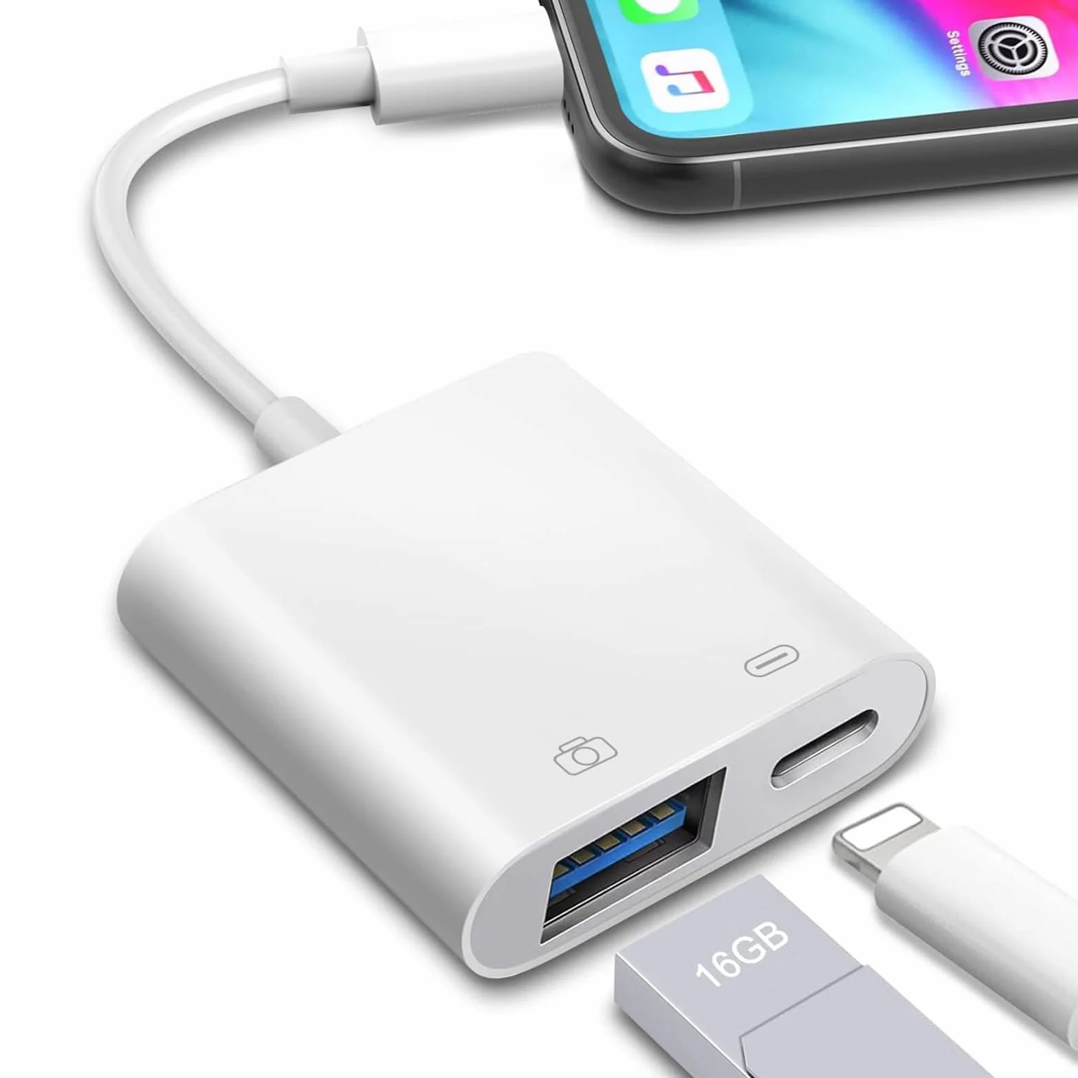 Loydia Adaptateur Lightning vers USB 3.0 avec Port de Charge Rapide OTG pour iPhone 14/13/12/11